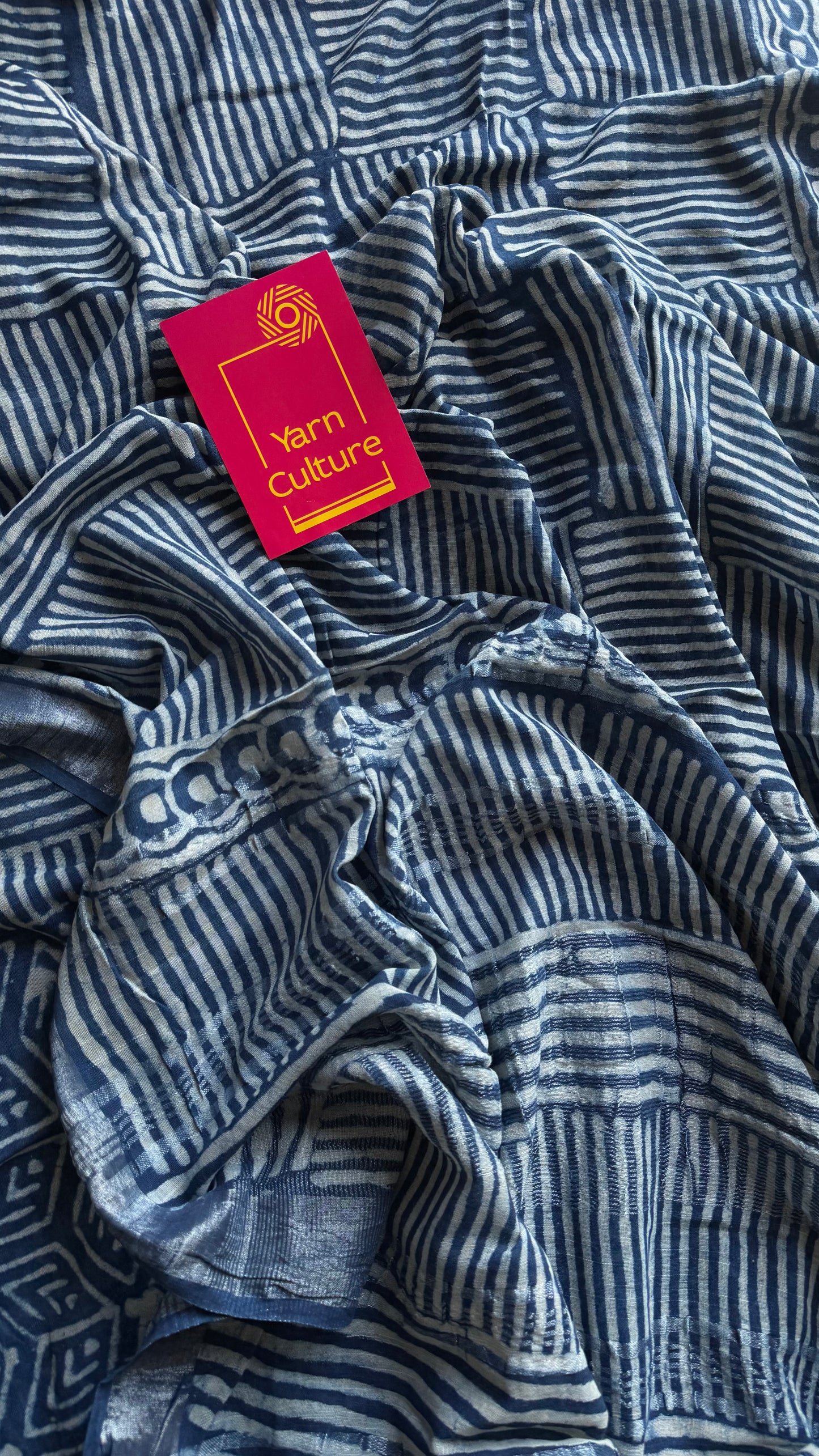 Indigo linen, silver zari border - YCTOROCBP56