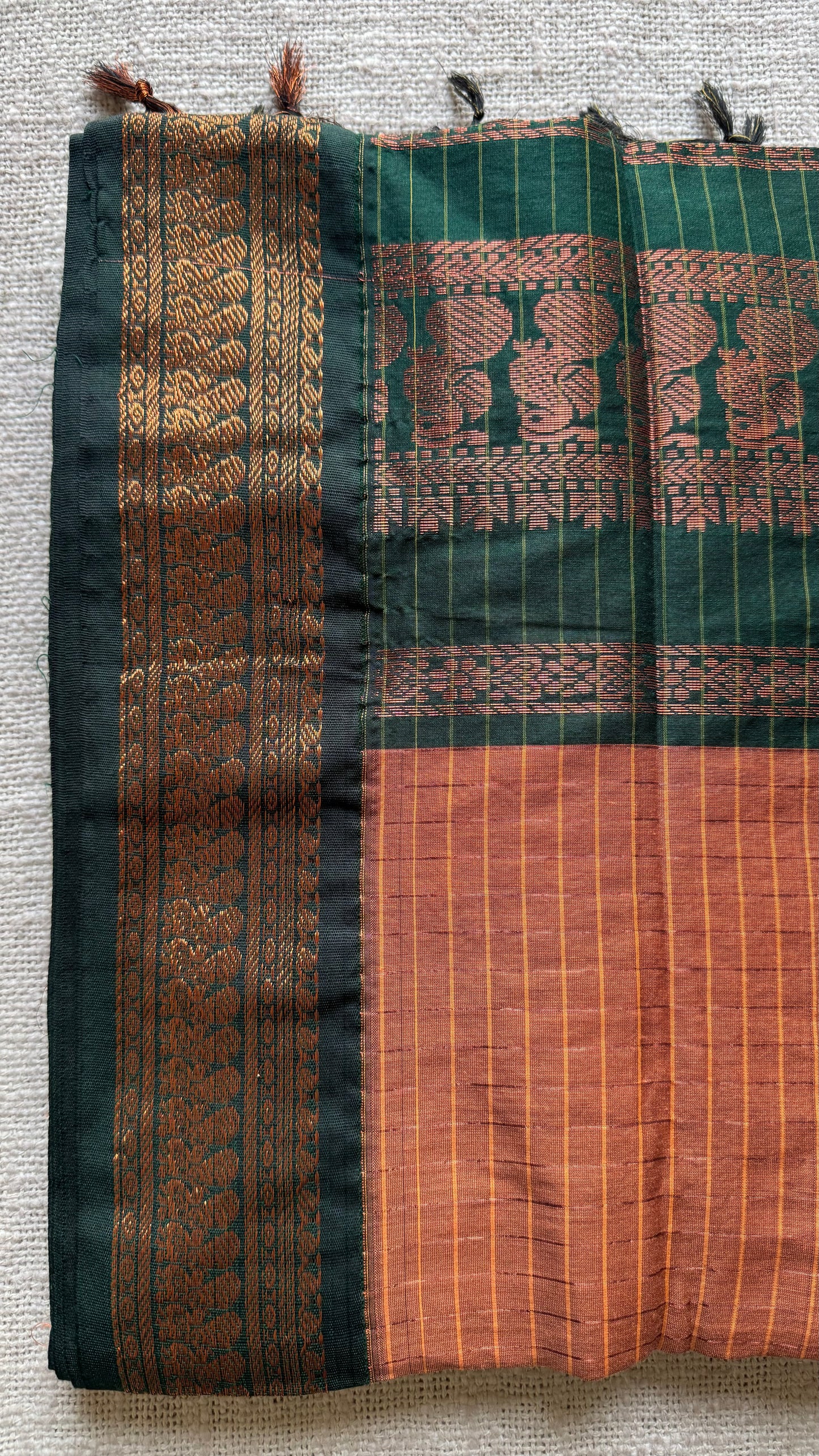 Sandal brown with dark green, checks - cotton silk - YCCOTNOCKCS10