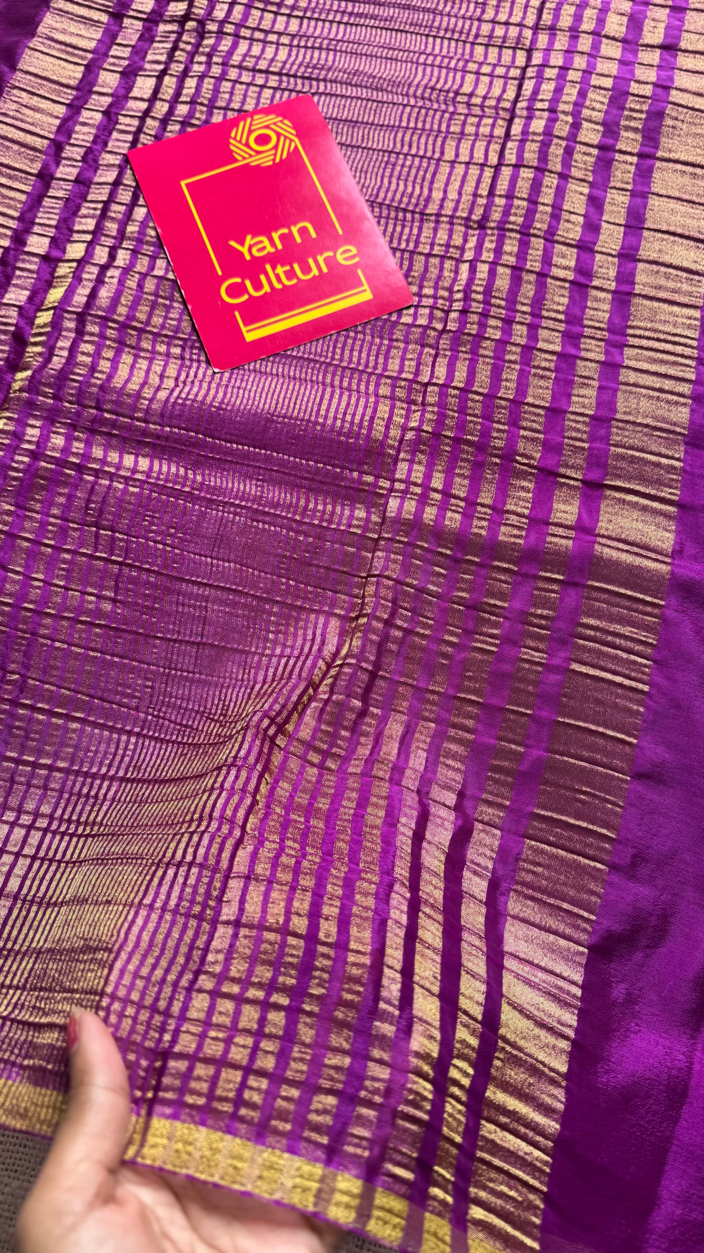 Purple chiffon with thin gold zari border - YCDESE21