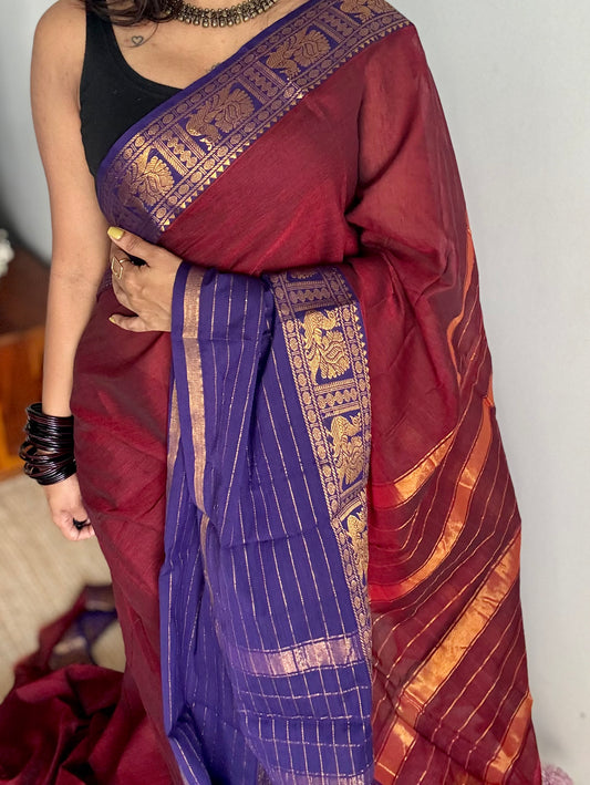 Maroon with violet border, premium narayanpet soft cotton - YCWOTDNPNO80