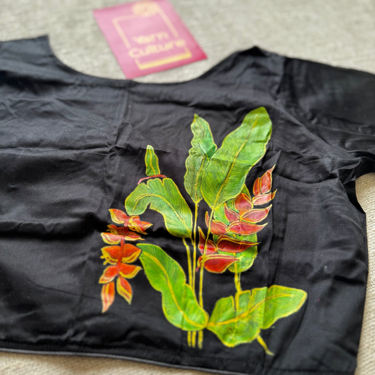 Black with painted backside, cotton silk, size 36 (alterable from 34-40), readymade blouse - YCBLAU03