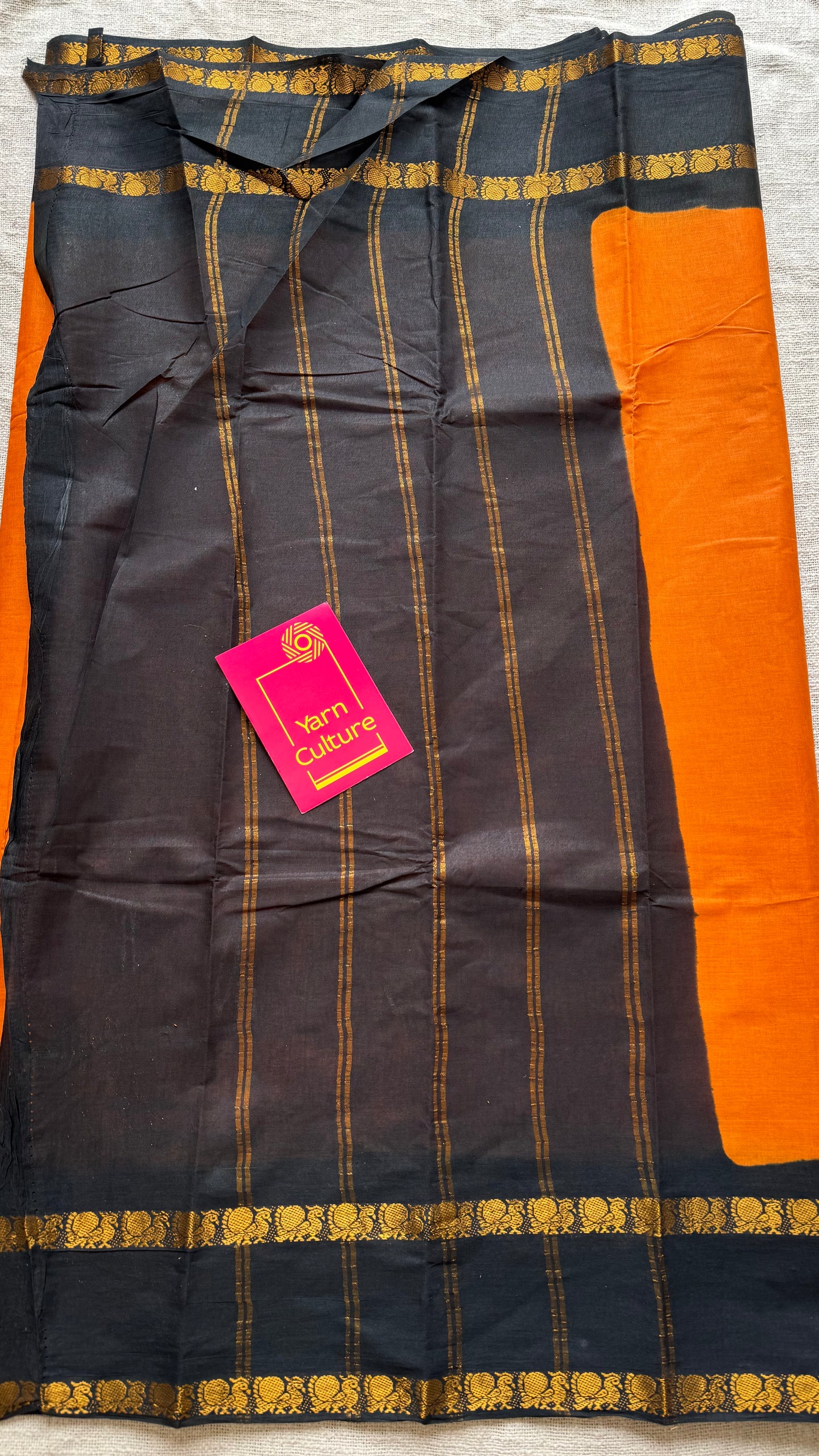 Fanta orange and black, rettaipettu peacock double border, madurai soft cotton - YCCOTNJULRS01
