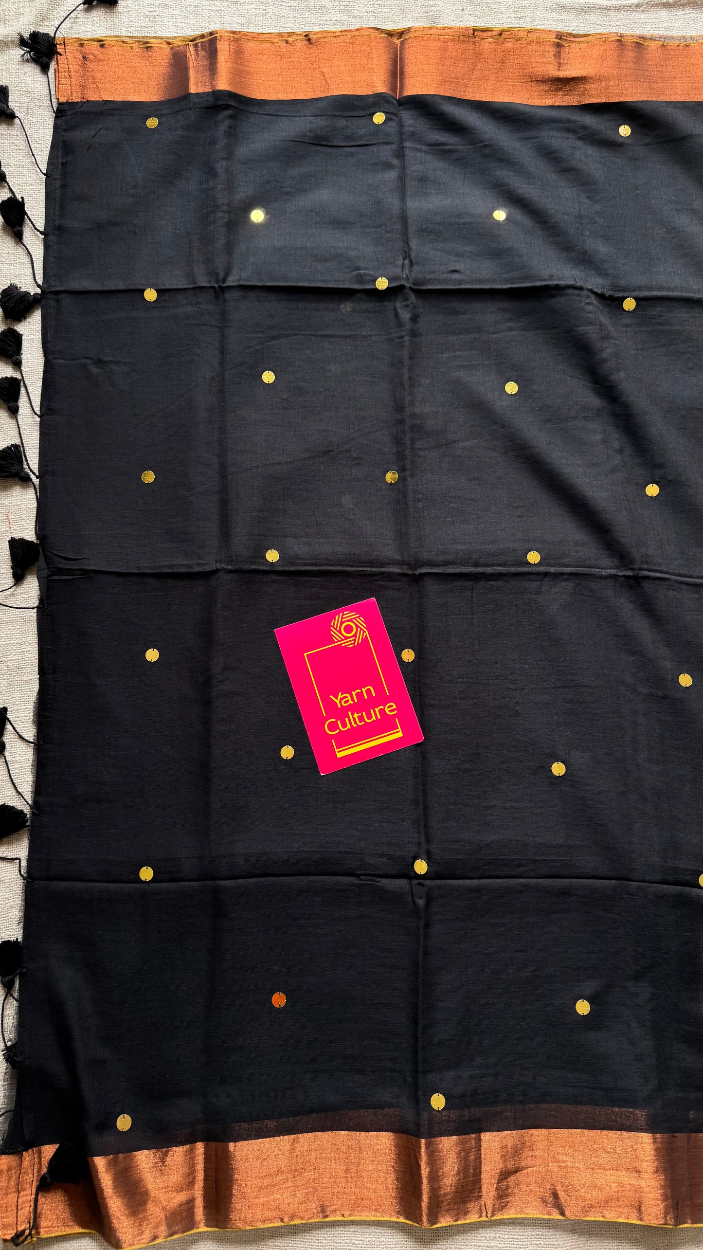 Black mul with gini sequins and copper zari border - YCBCMCLSE06