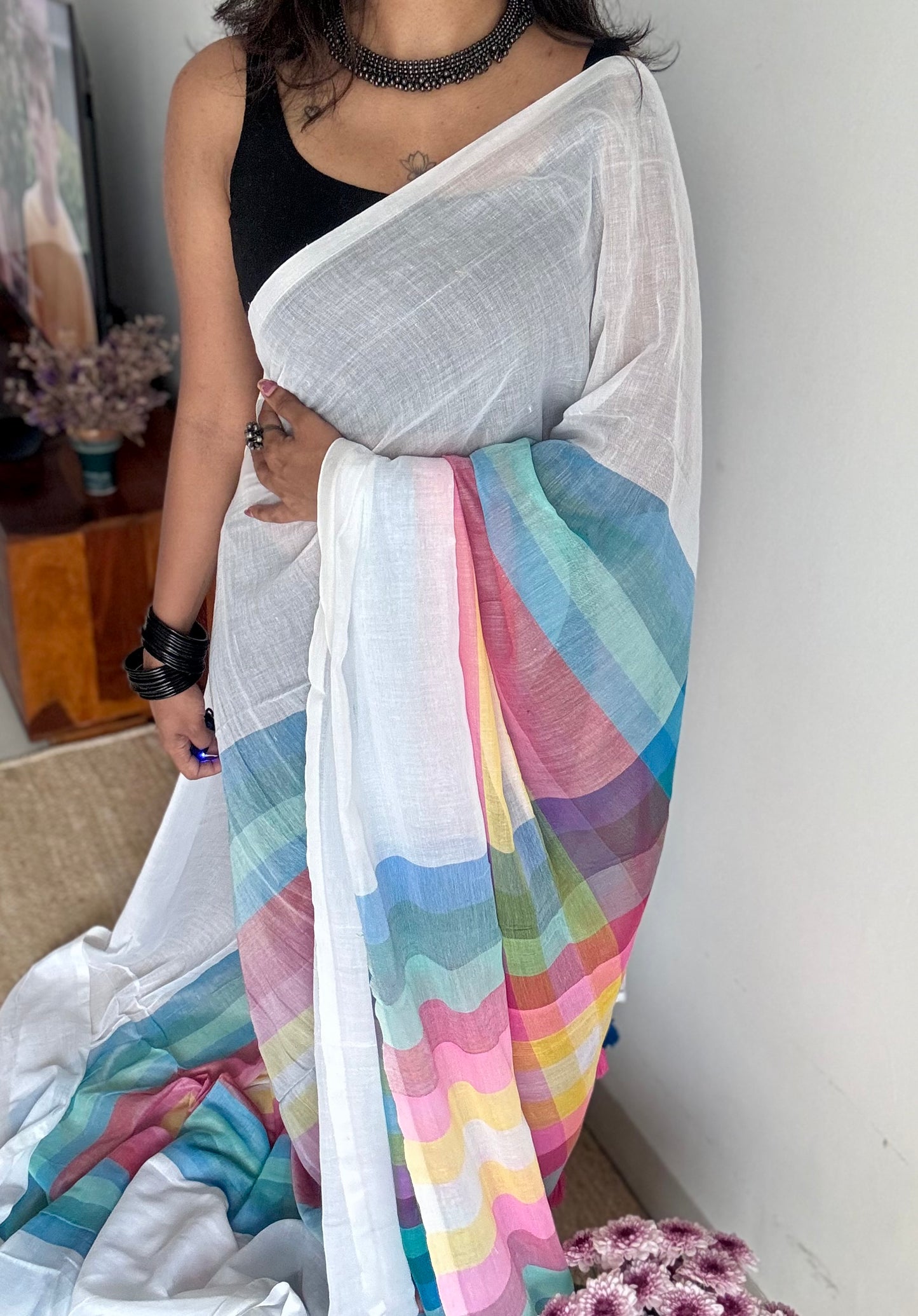 White with colourblocks, mul cotton - YCBCJULMR10