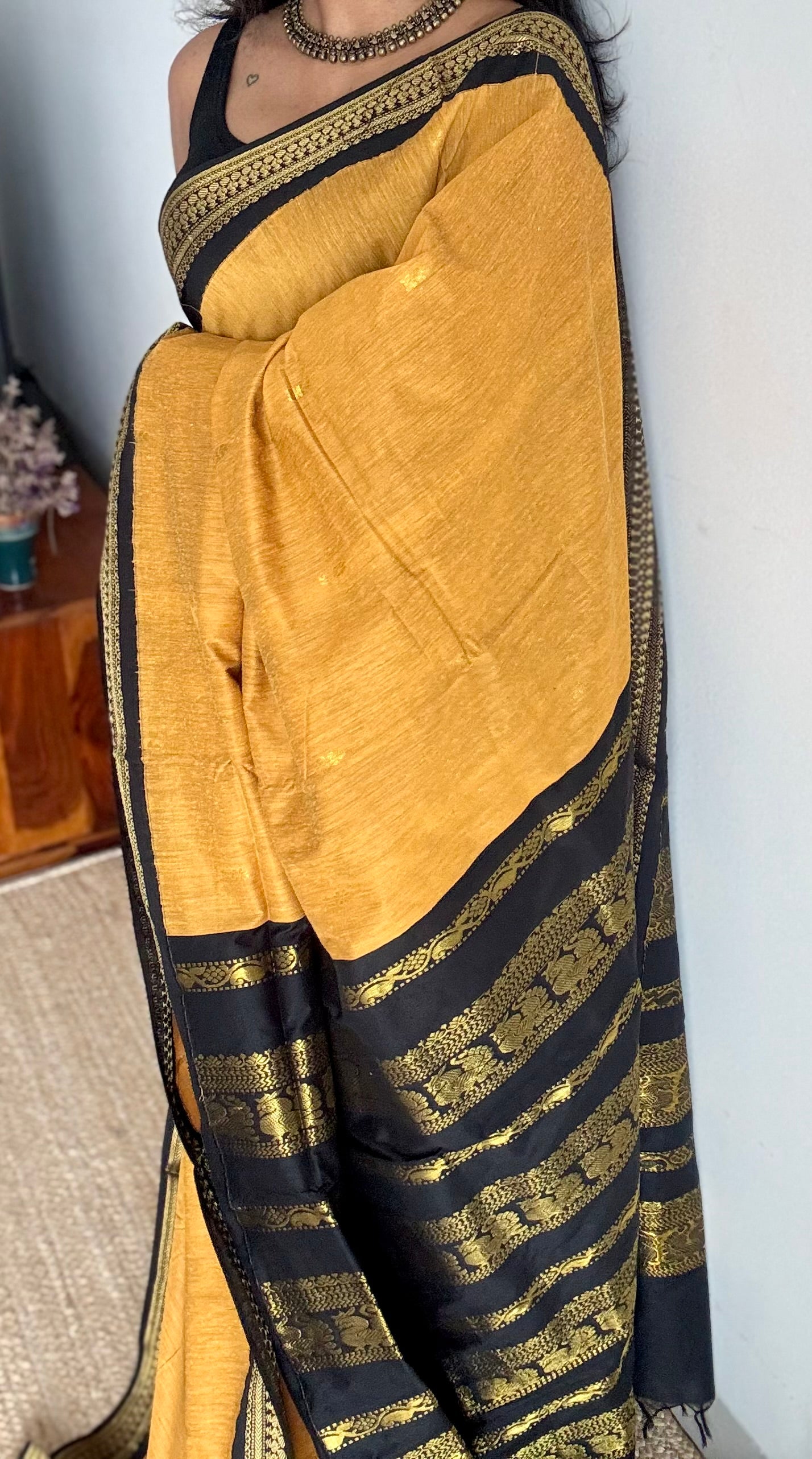 Yellow with black - cotton silk - YCCOTNSEKCS05