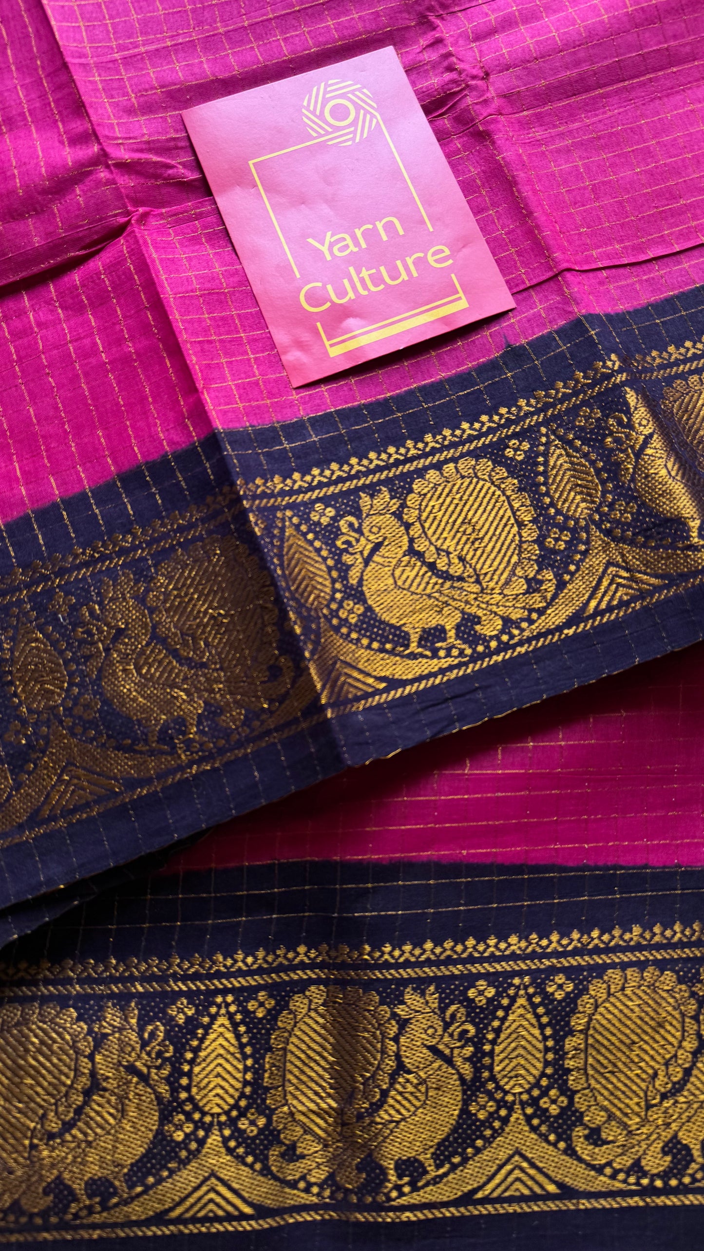 Dark hot pink with dark blue checkered sungudi, madurai cotton - YCCOTNOCSC22