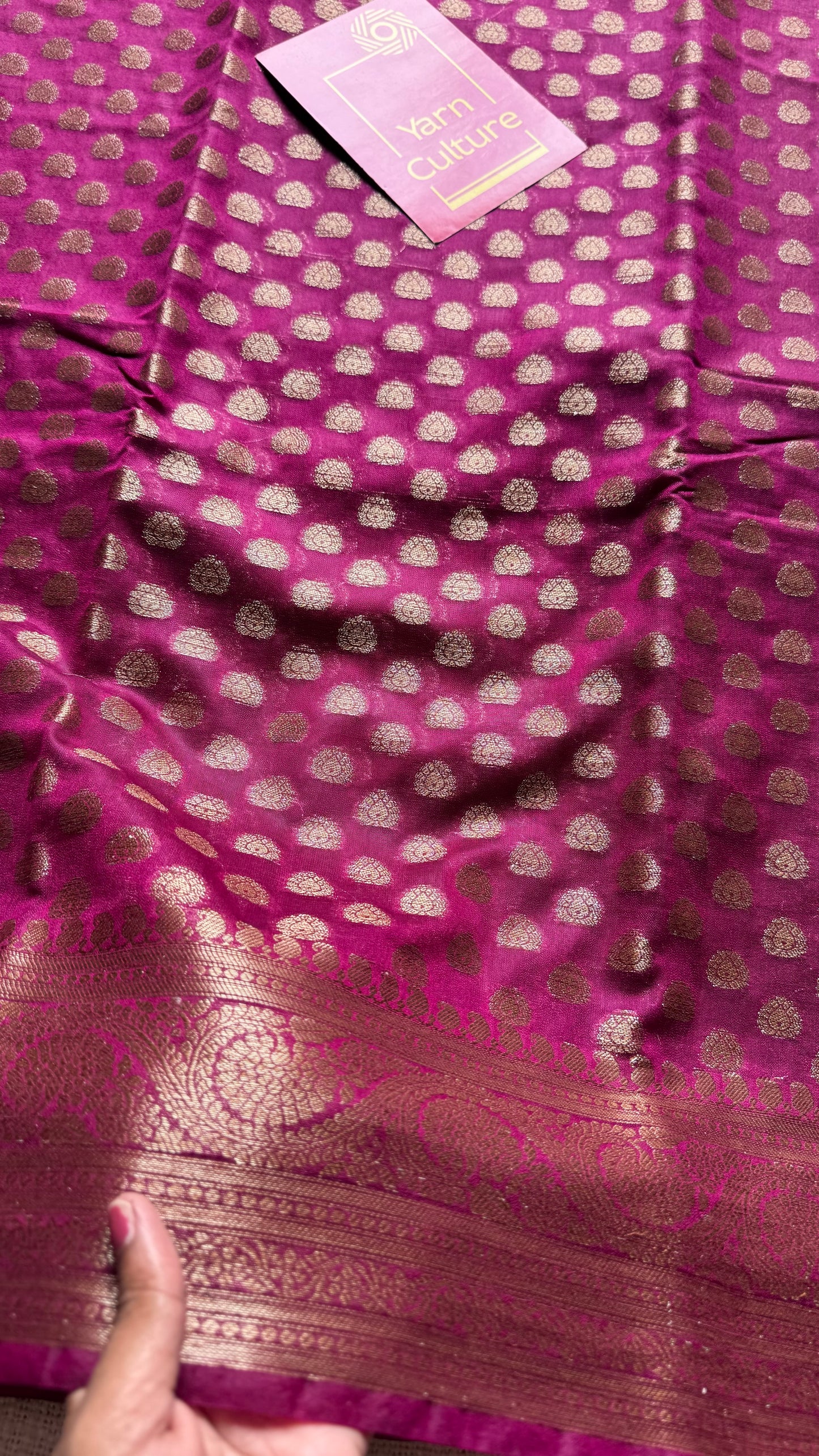 Cerise - Dark raspberry pink, antique gold zari, Banarasi semi georgette - YCBLFEGAGZ21