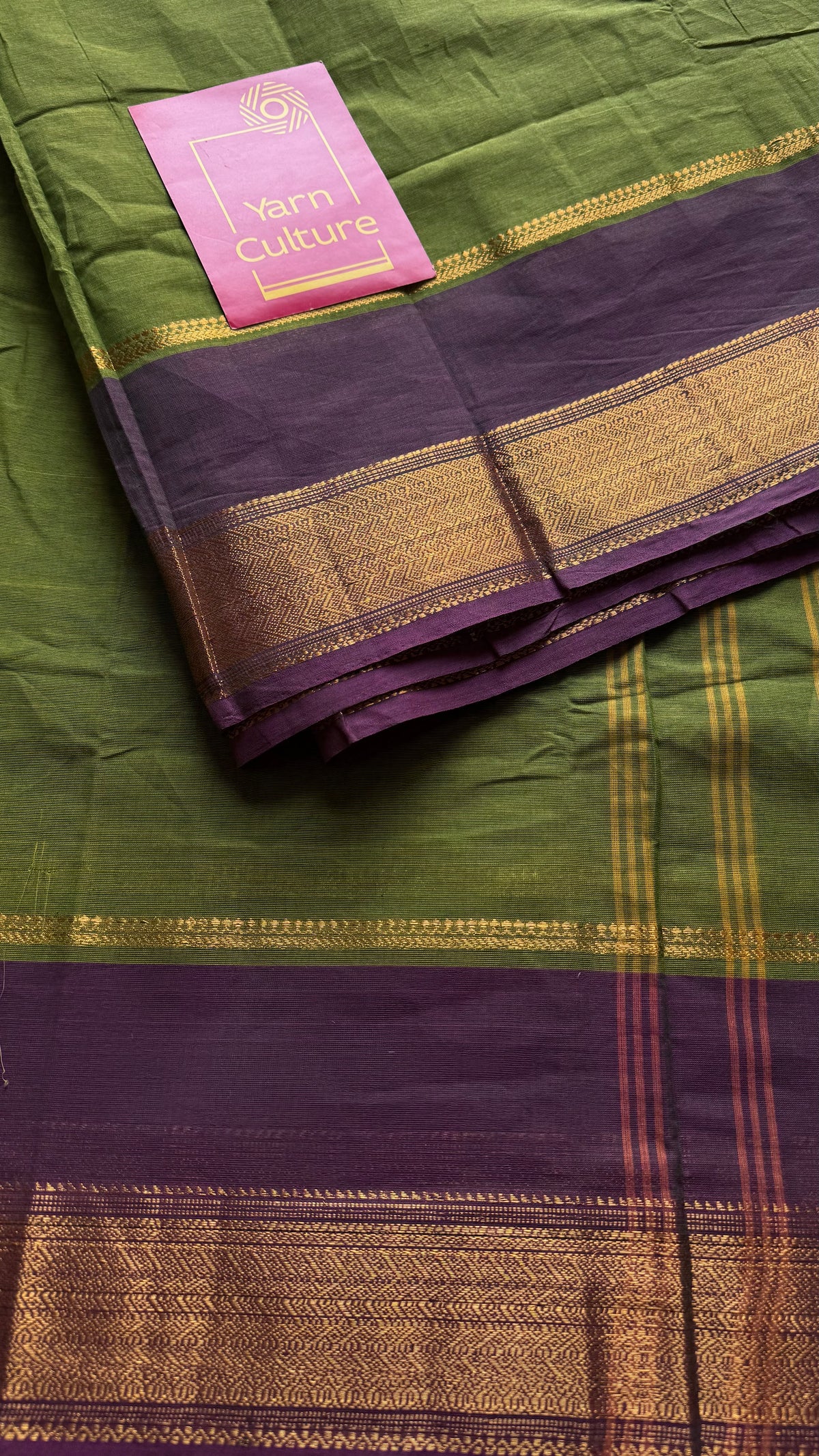 Green with wine gap zari border, kanchi cotton saree - YCCOTNCCOC113