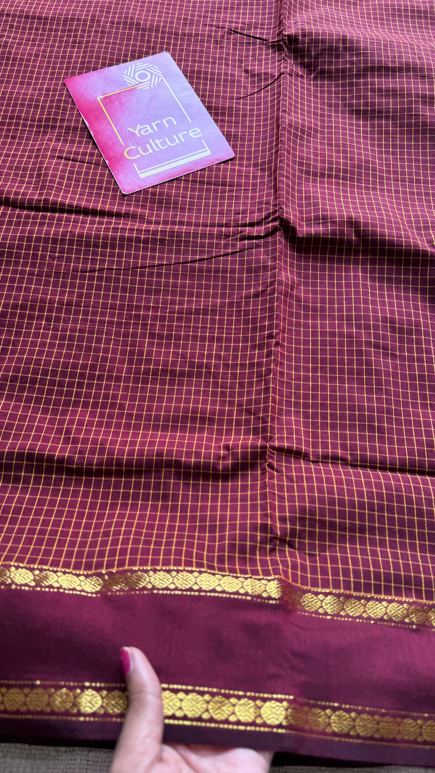 Maroonish brown, arani checks, cotton silk - YCCOTNOCAR07