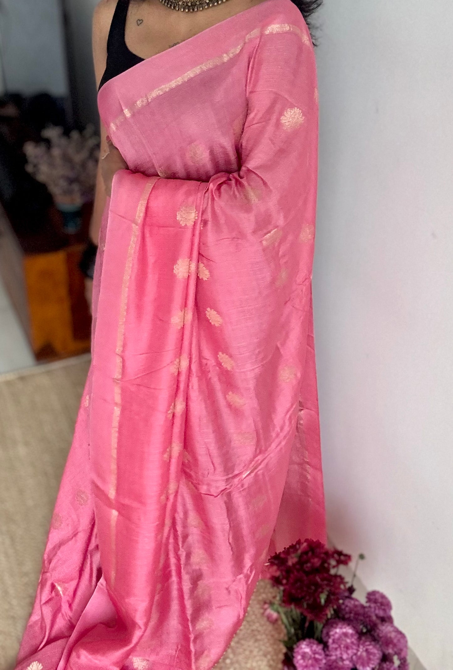 Onion pink in khadi silk, zari motifs - YCDOSFE15
