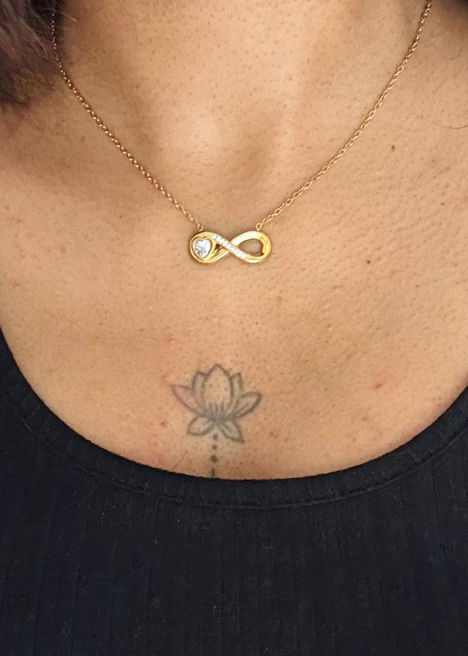 Gold plated chain, infinity white stone pendant - YCGPC405