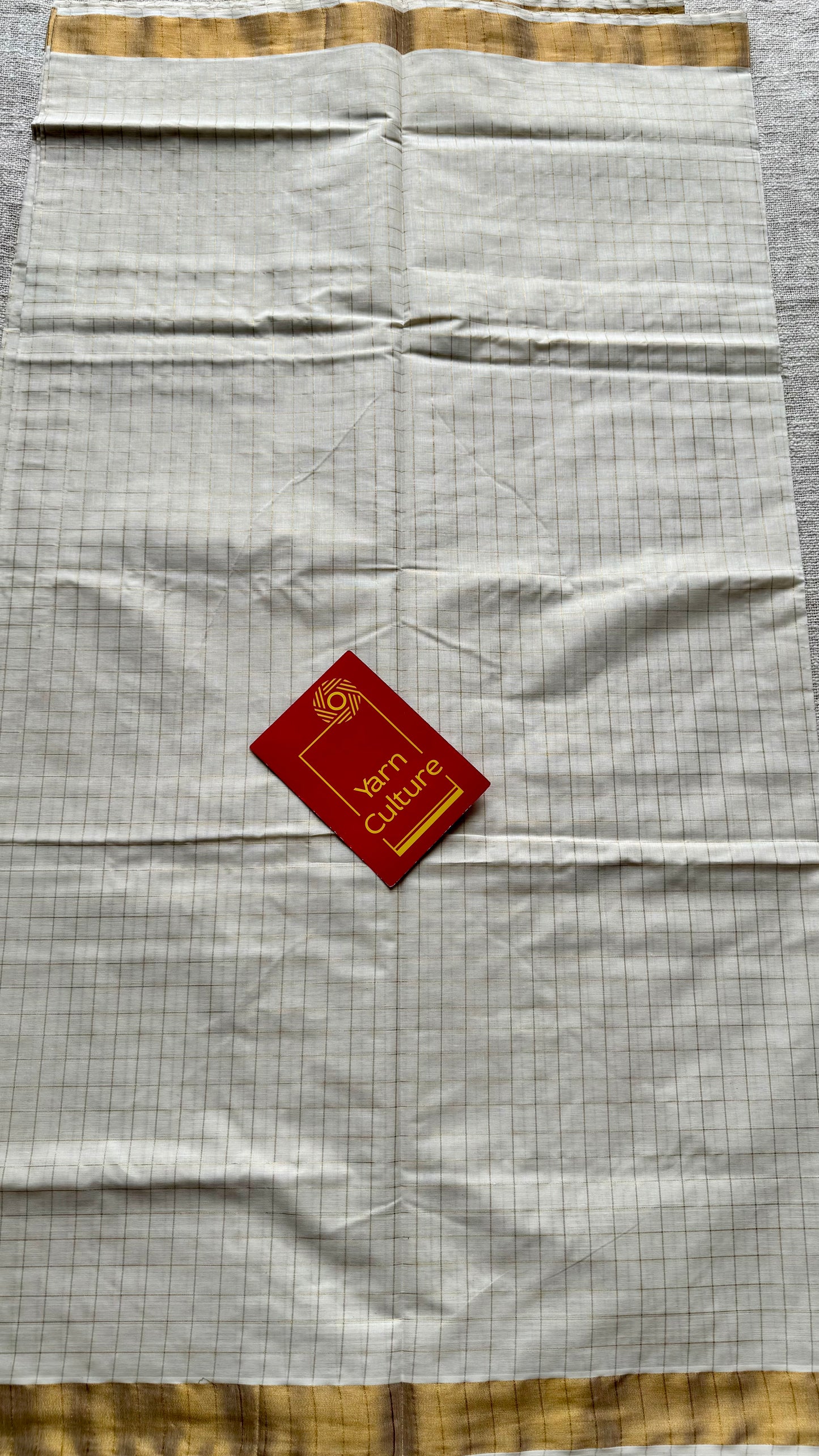 Ivory and gold checks, kerala soft cotton - YCON25MC269