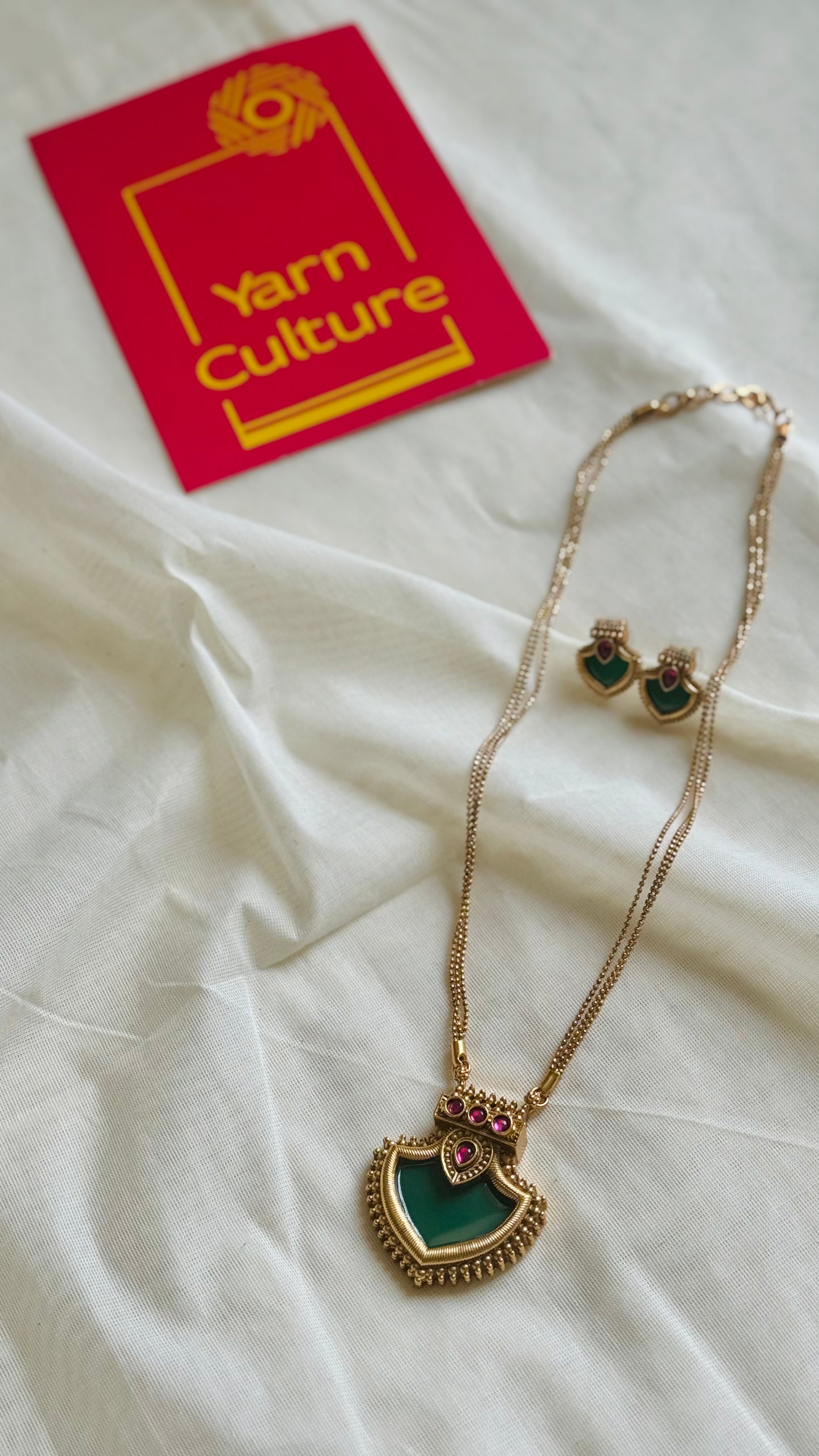 Palakka pendant, matte finished neckpiece, with earrings - YCGPNP797