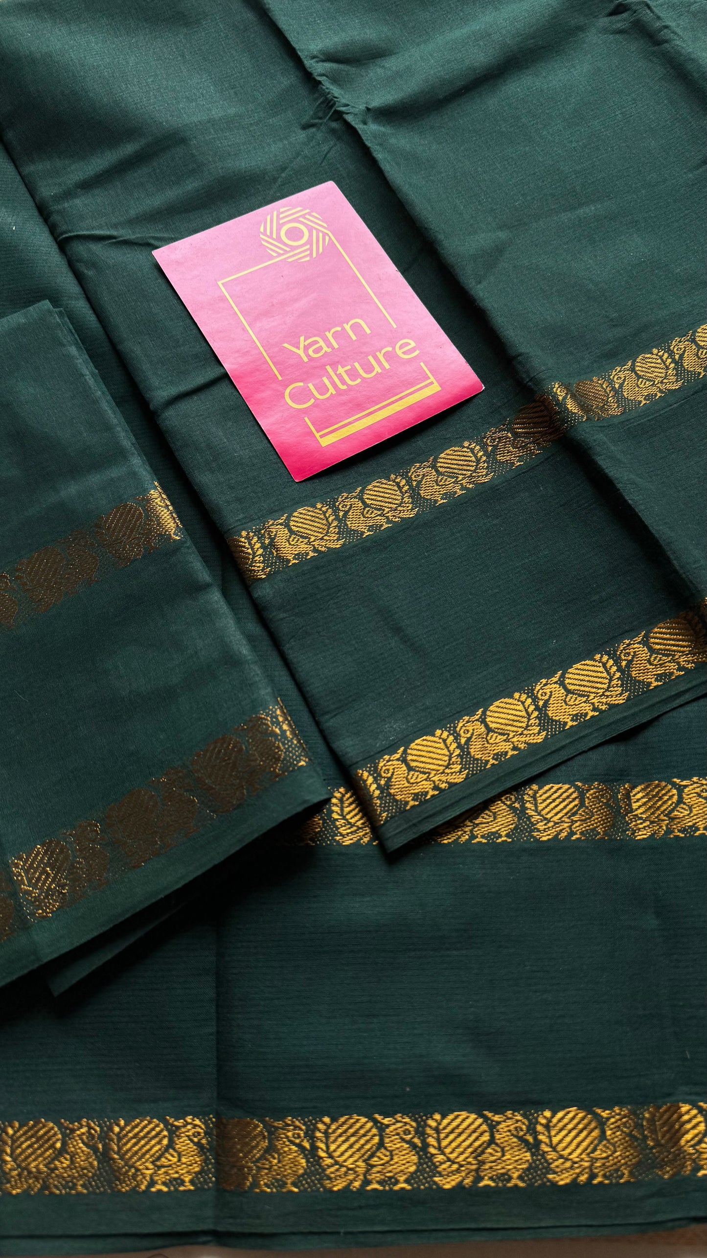 Dark green rettaipettu peacock gap border, kattuchayam dyed madurai cotton saree - YCCOTNMSJUL02