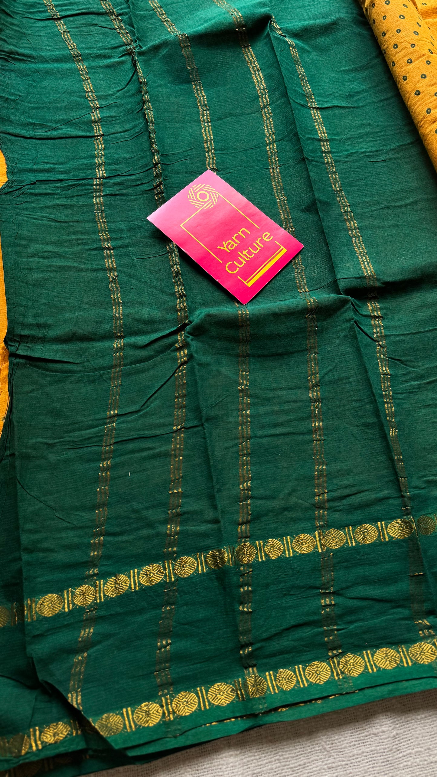 Yellow with green, sungudi motif and rudraksham border, madurai soft cotton - YCCOTNAUSC06