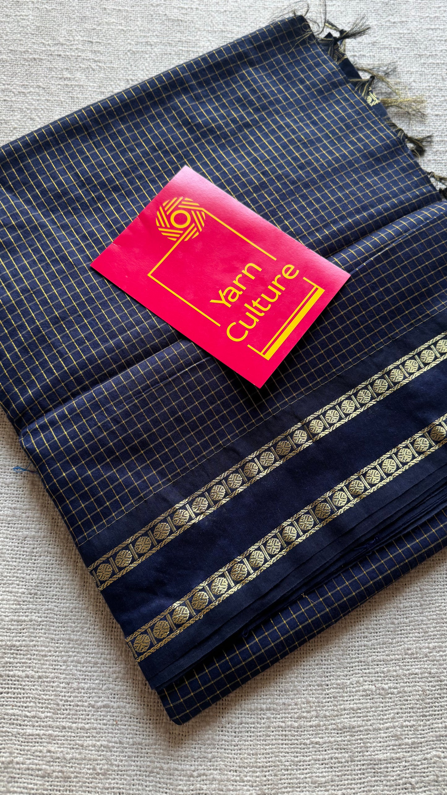 Midnight blue, arani zari checks saree, cotton silk - YCCOTNARFE48