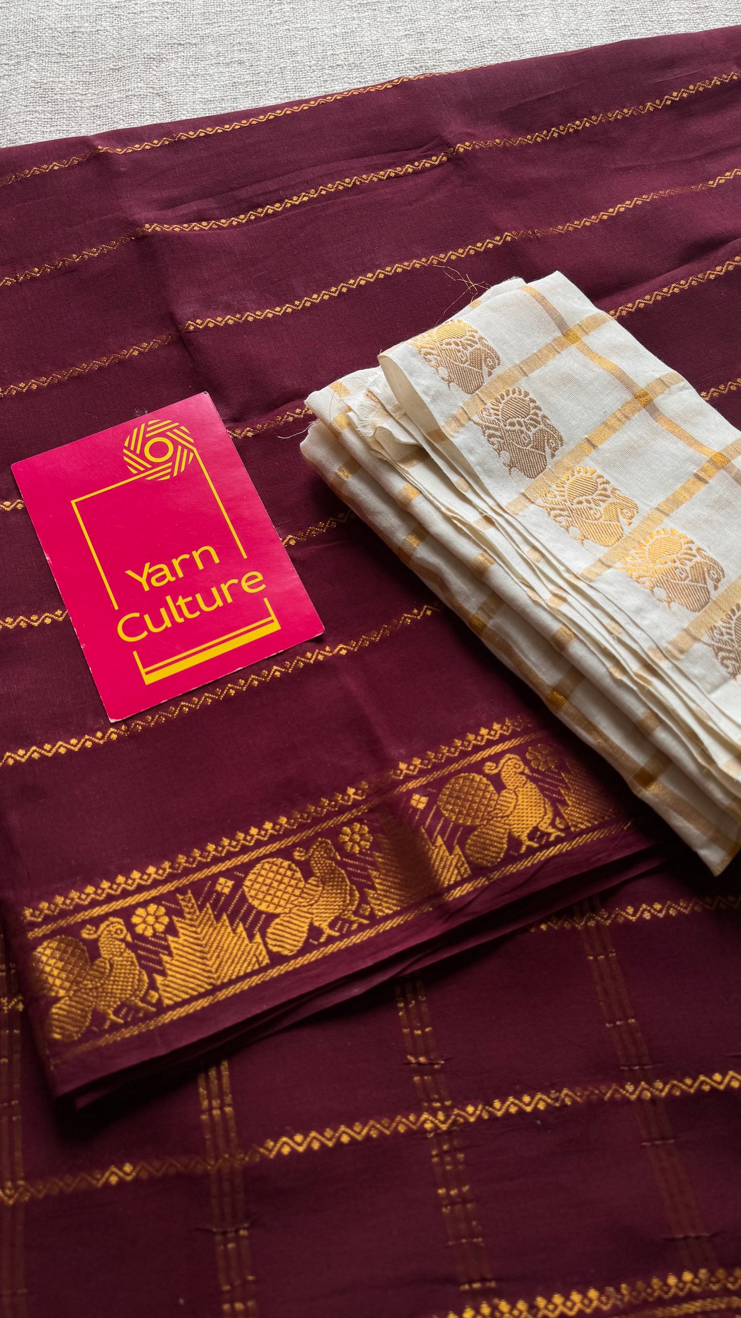 Maroon veldhaari, kattuchayam dyed, madurai cotton - YCCOTNSEMS86
