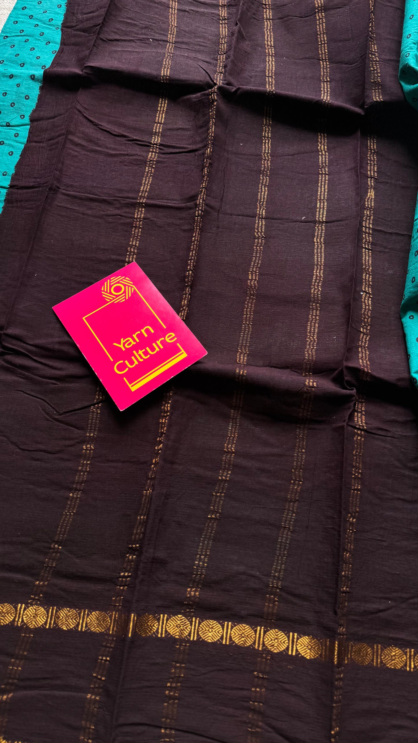 Turquoise with brown, sungudi motif and rudraksham border, madurai soft cotton - YCCOTNAUSC05