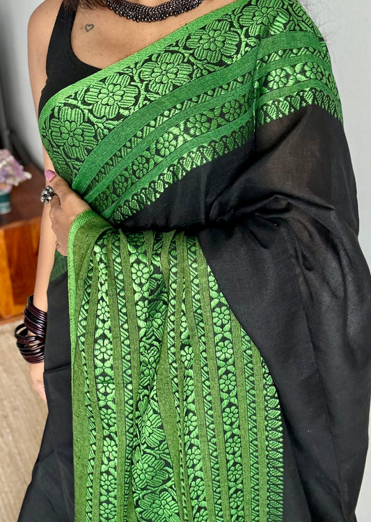 Black with green threadwork, begampuri soft cotton - YCBCBPJA195