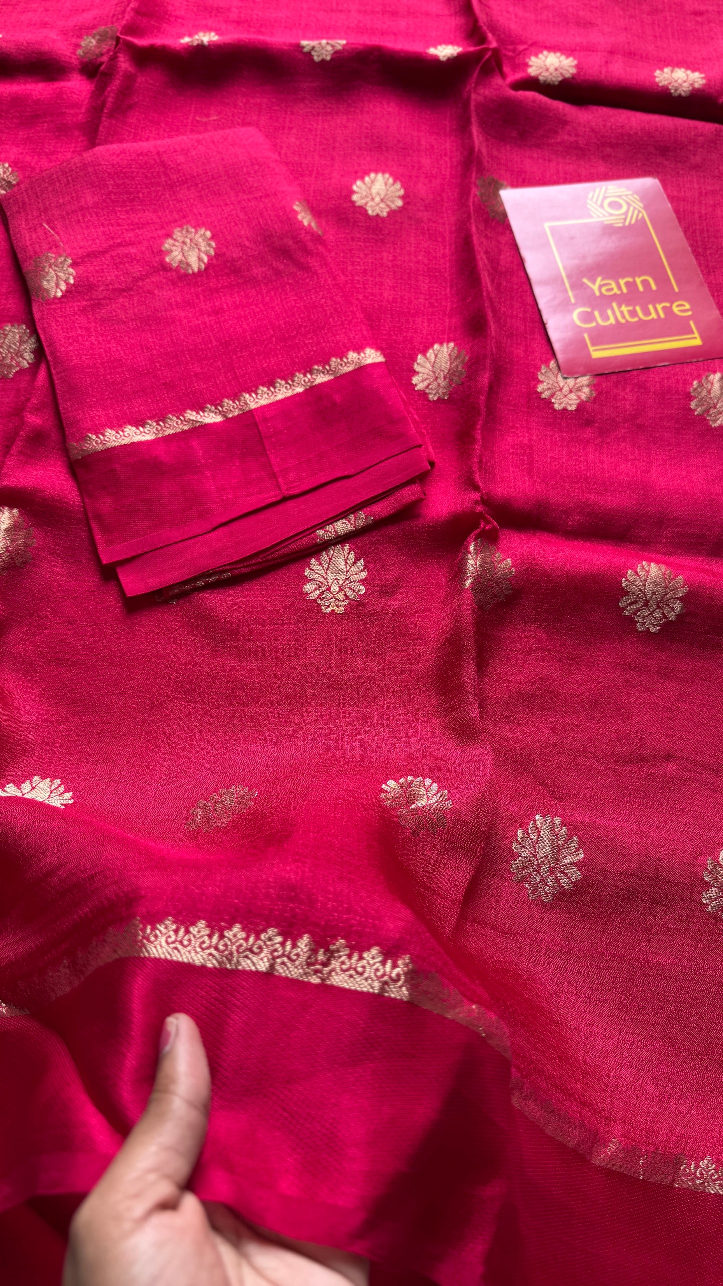 Rani pink in khadi silk, zari motifs - YCDOSFE18