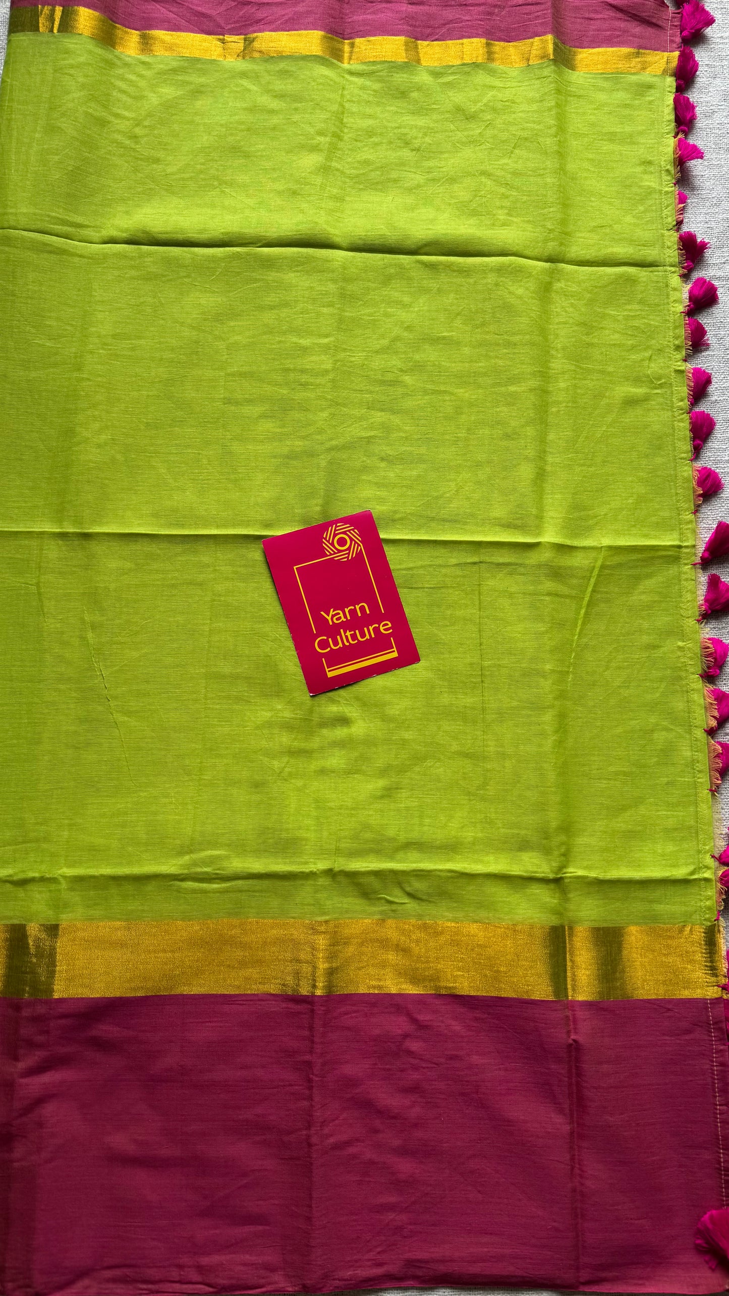 Lime green with contrast dark pink border, gold zari - YCBCMCLSE13