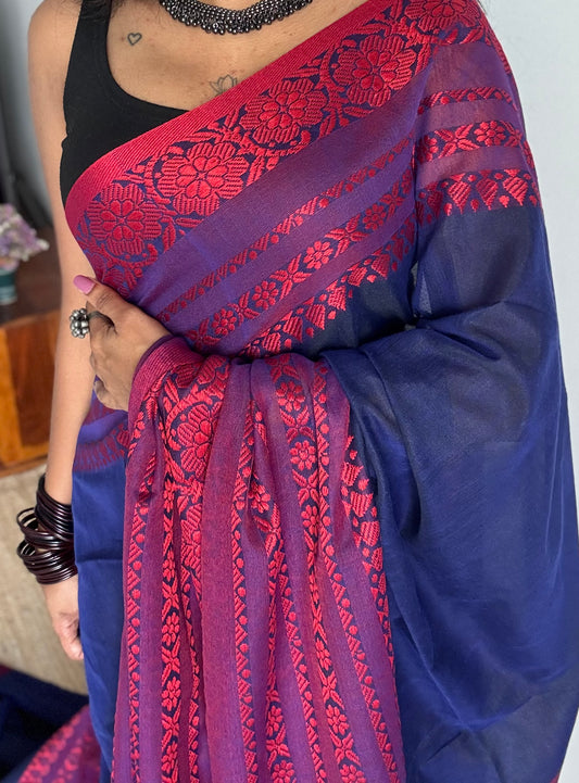 Blue with red and purple threadwork, begampuri soft cotton - YCBCBPJA200