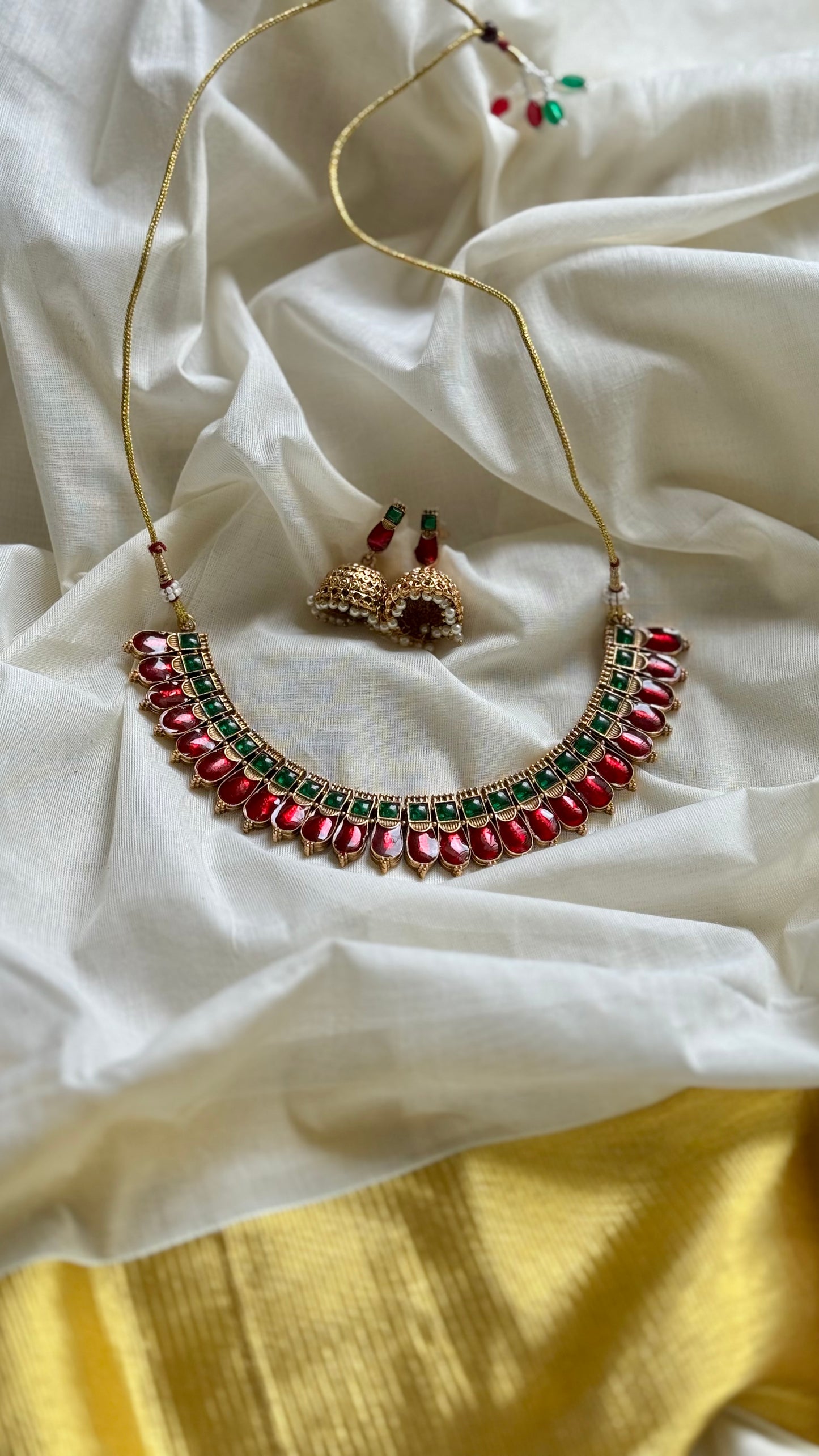 Red nagapadam necklace with jhumkas - YCAGC137