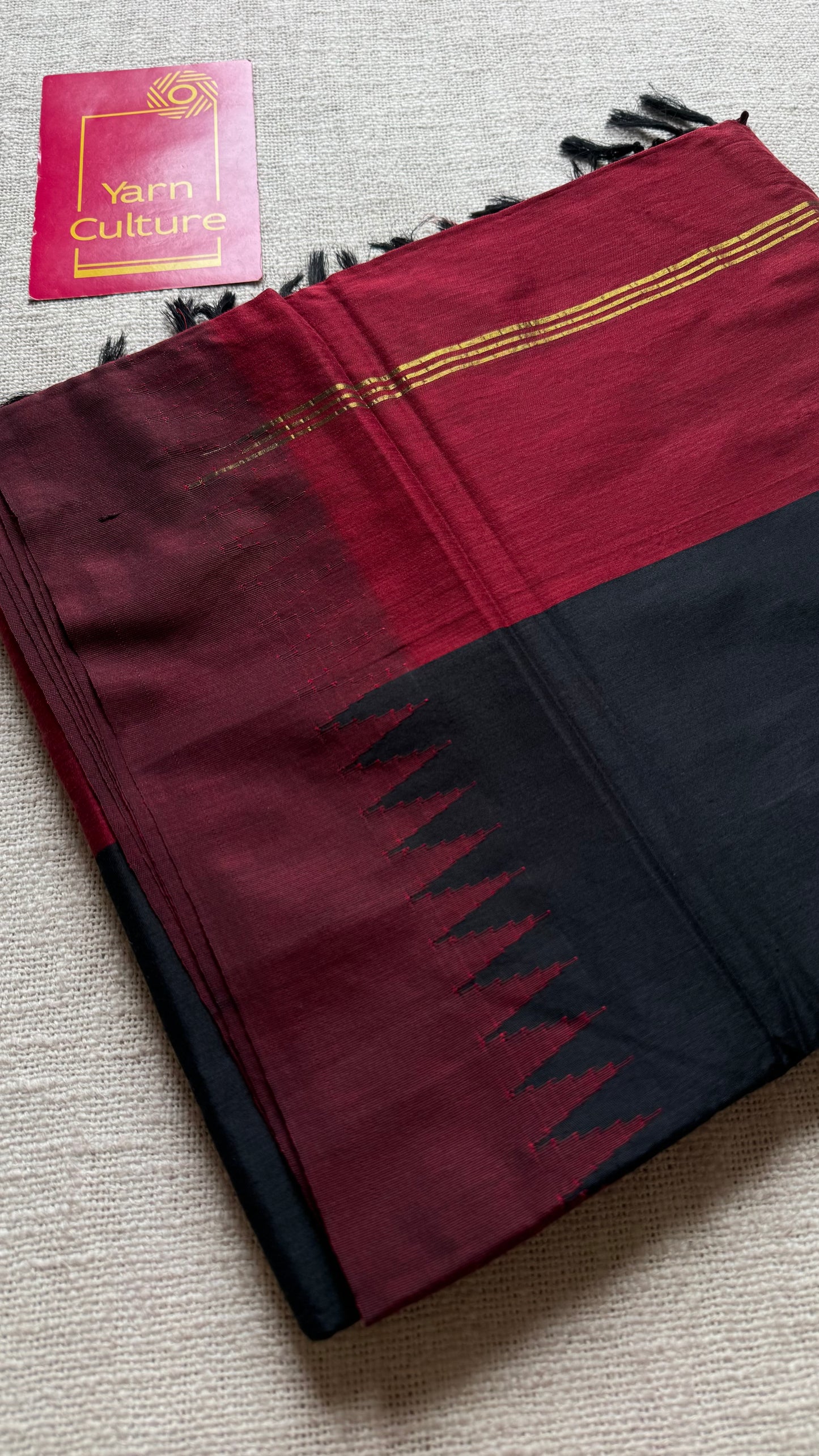 Black with maroon temple border - cotton silk - YCCOTNSEKCS16