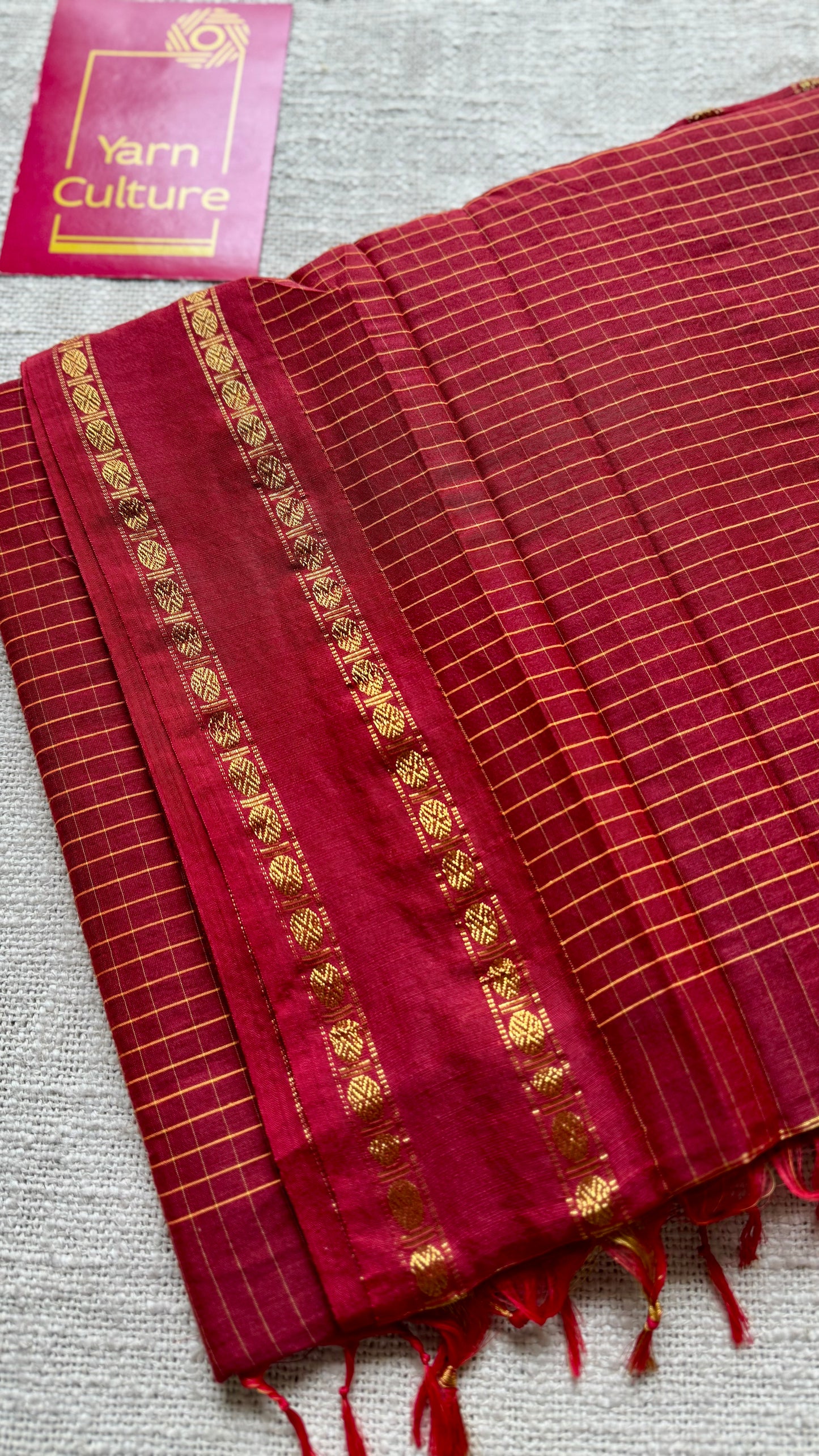 Maroon, arani checks, cotton silk - YCCOTNJUAR04