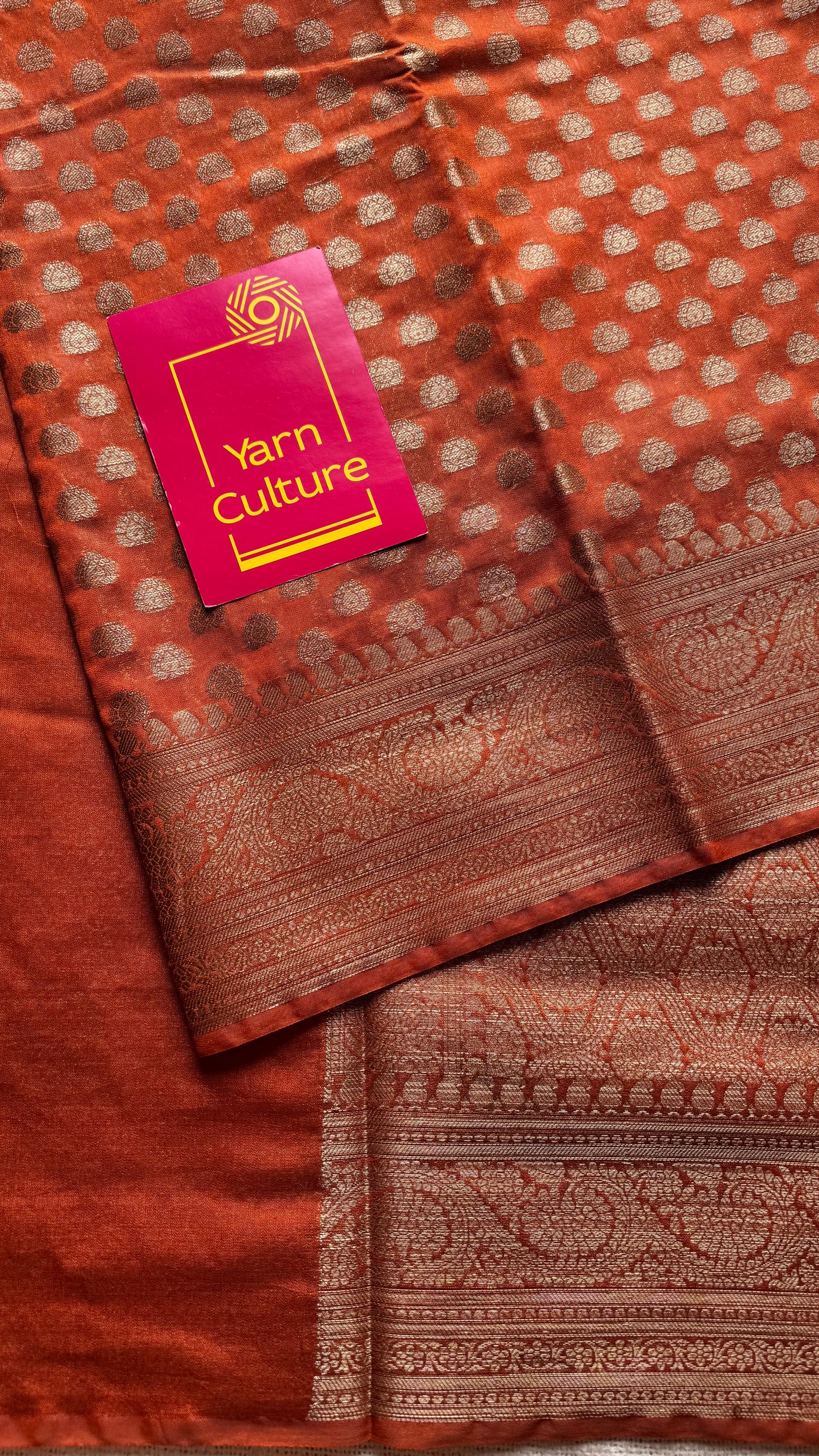 Topaz - Burnt orange, antique gold zari, Banarasi semi georgette - YCBLFEGAGZ19