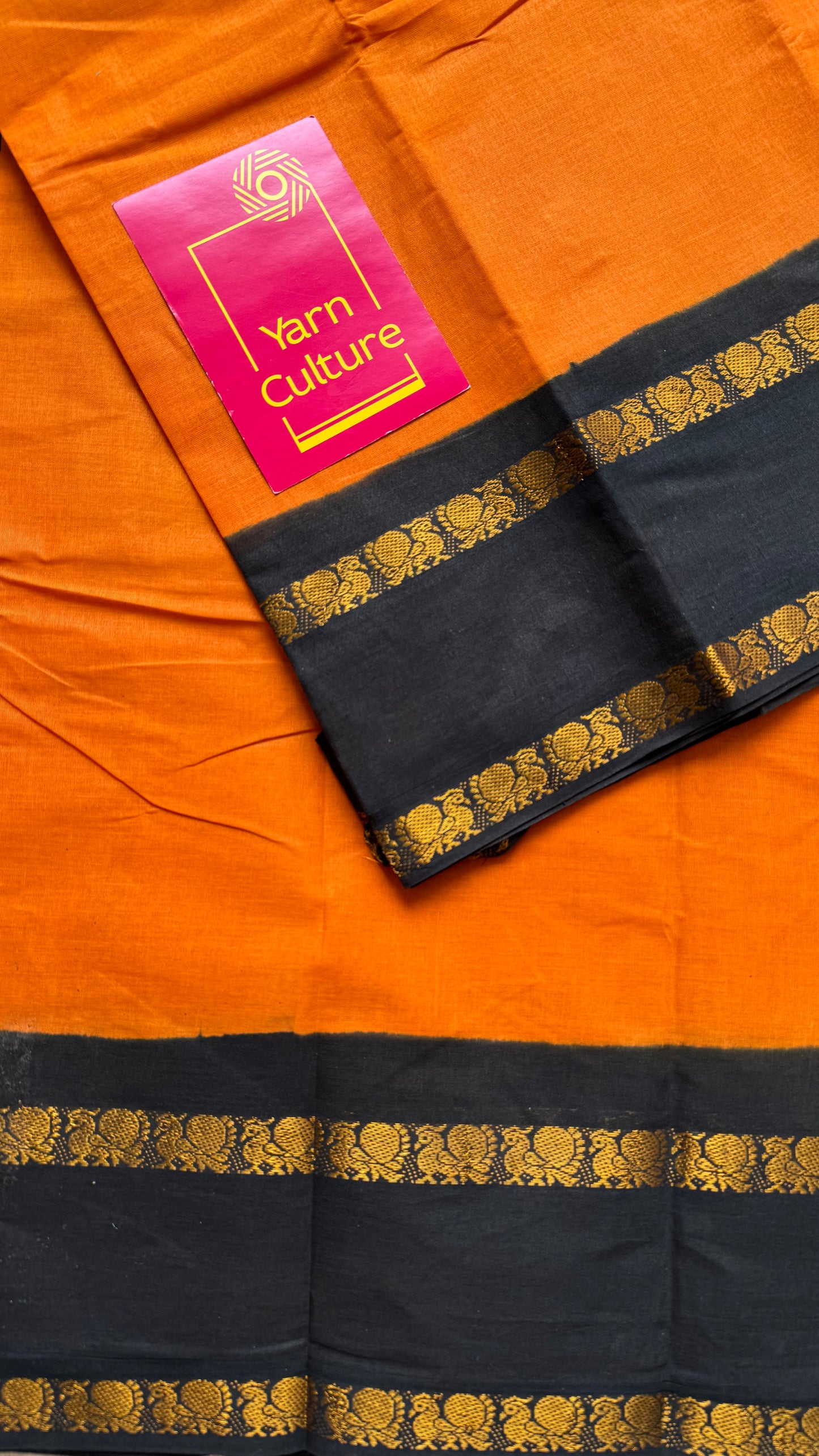 Fanta orange and black, rettaipettu peacock double border, madurai soft cotton - YCCOTNJULRS01