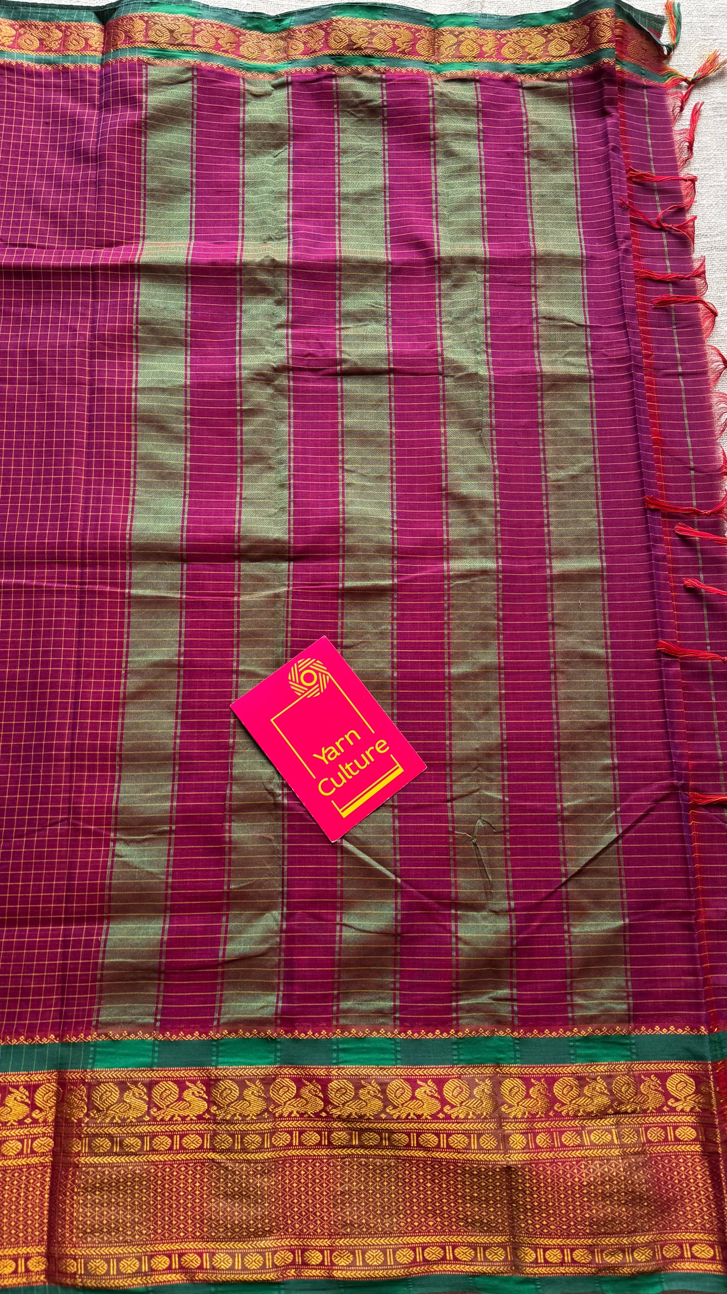Purple pink (vadamalli) checks with zari border, premium narayanpet, soft cotton - YCWOTDFEBB14