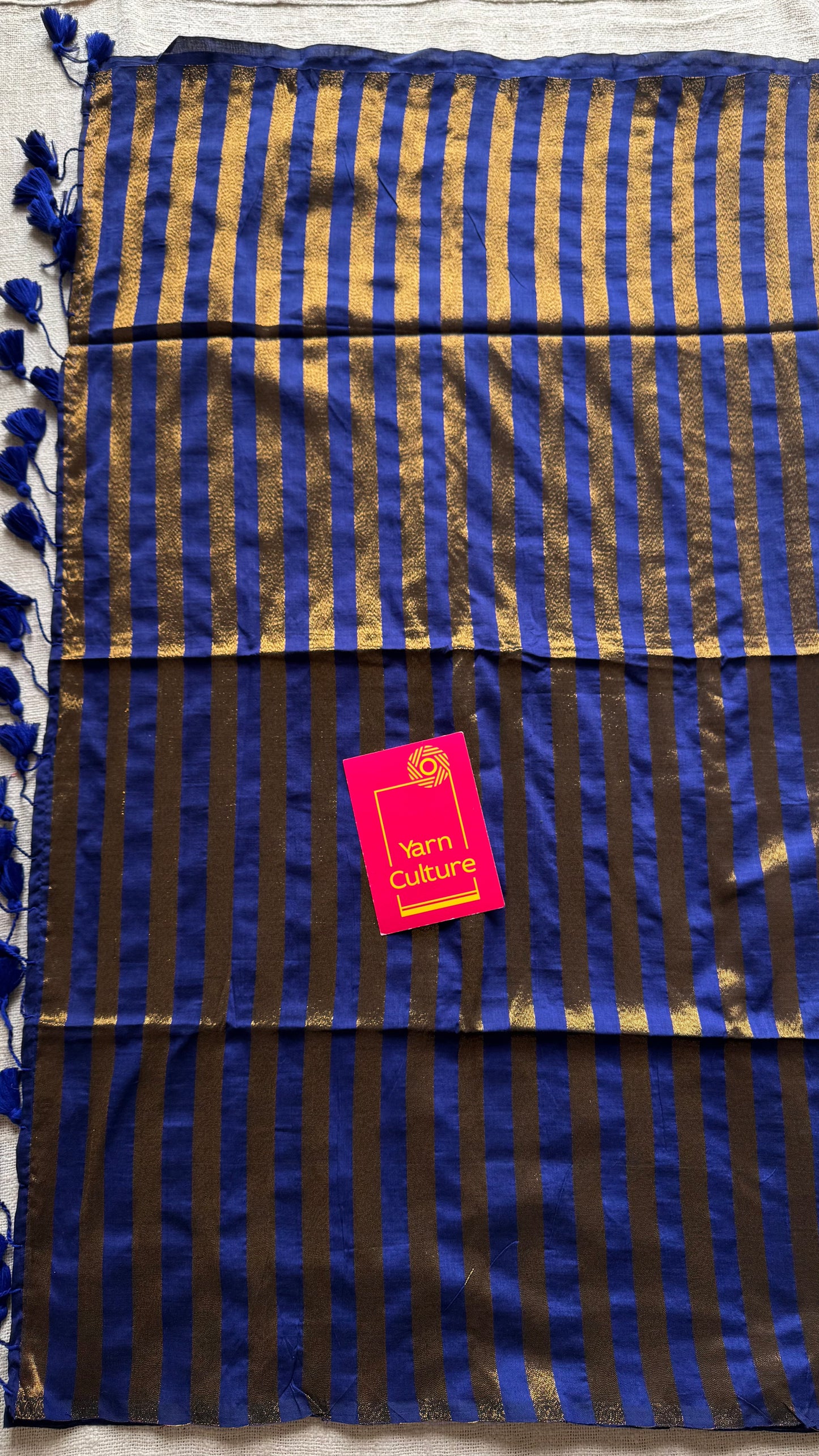 Royal blue khadi with antique gold pallu - YCBCKZPSE04