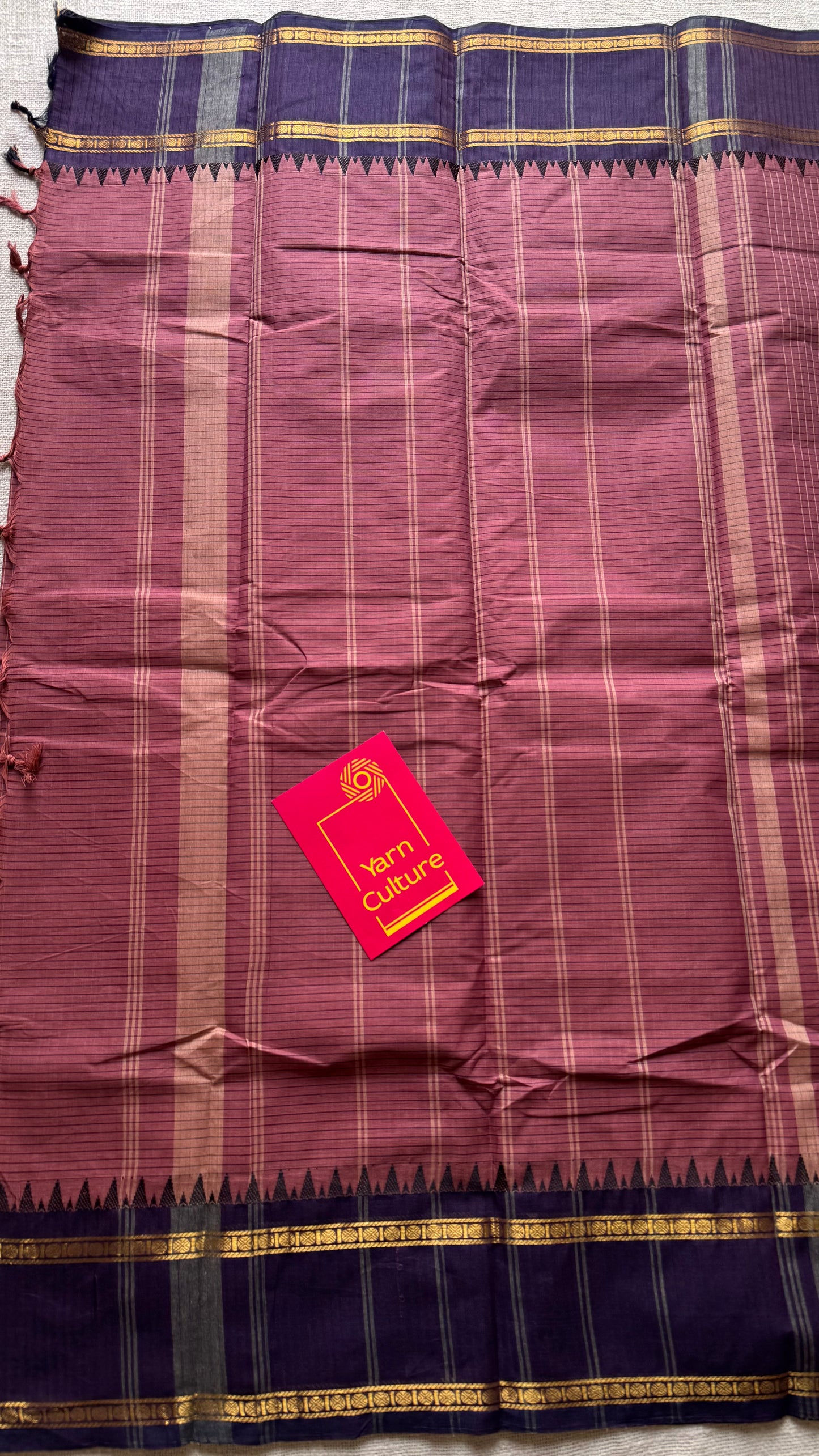 Dusty pink with deep purple border, temple motifs, checkered body, kanchi cotton - YCCOTNOCKC27