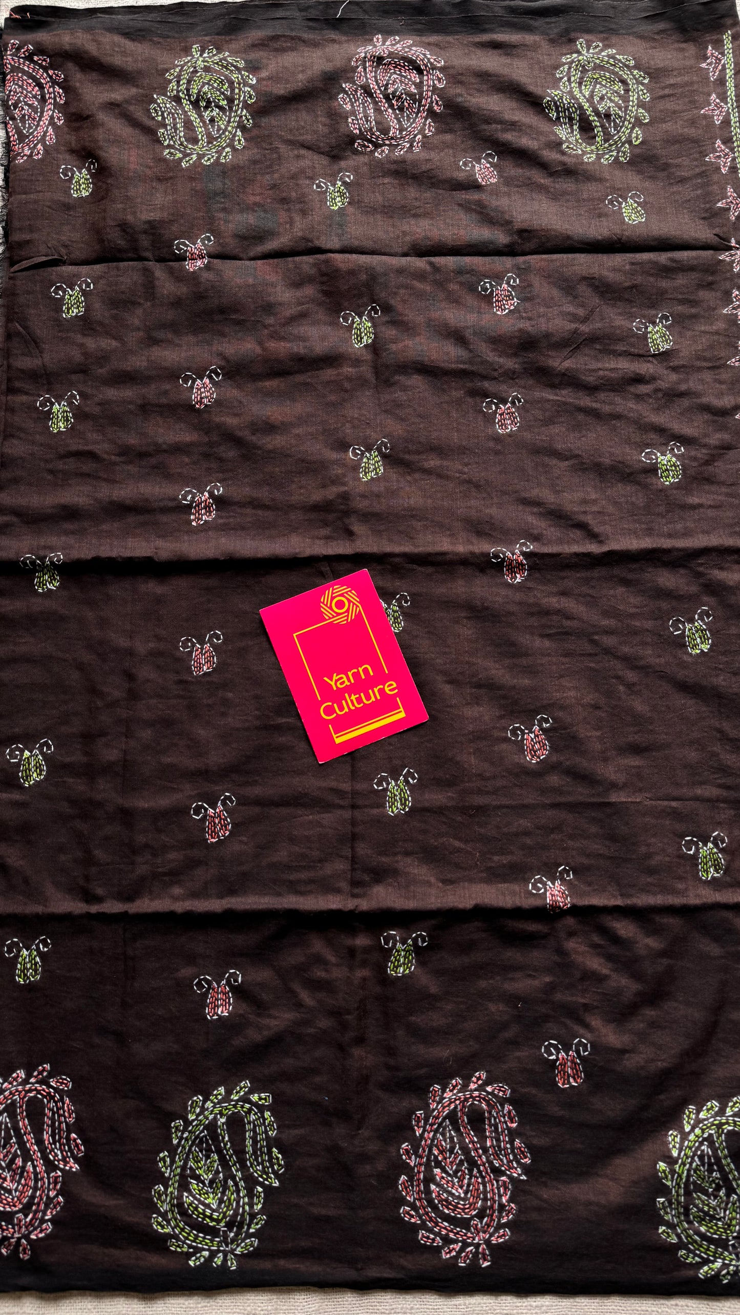 Mrittikar Gondho (মৃত্তিকার গন্ধ) - The Scent of Soil, dark brown kantha weave in soft khadi cotton - YCBCSEKC04