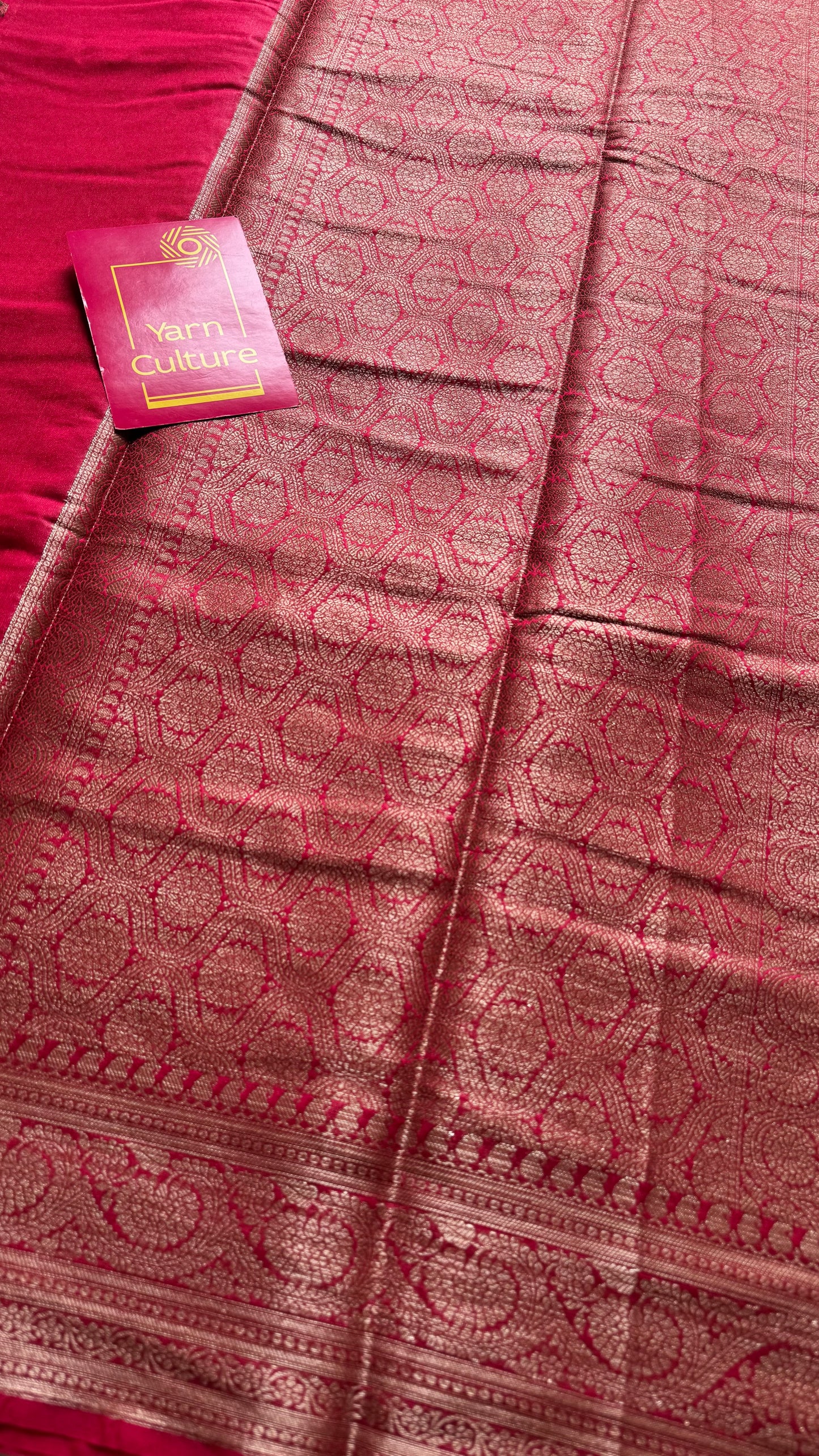 Vermilion - Bright red, antique gold zari, Banarasi semi georgette - YCBLFEGAGZ17
