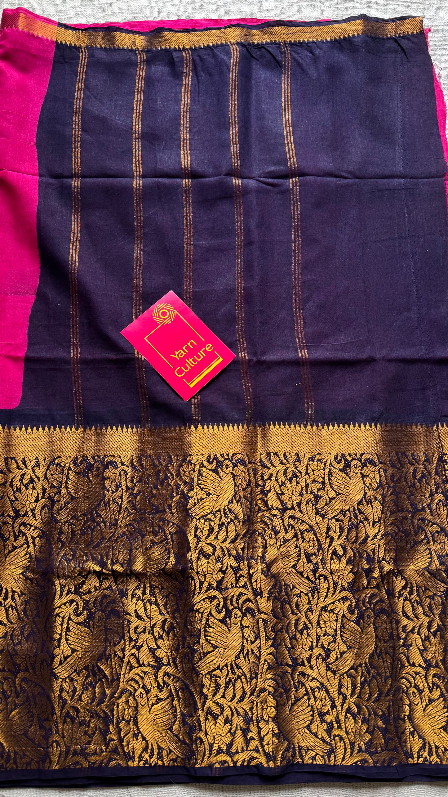 Hot pink with dark blue vanasringaram long border - madurai soft cotton - YCCOTNSEMS73