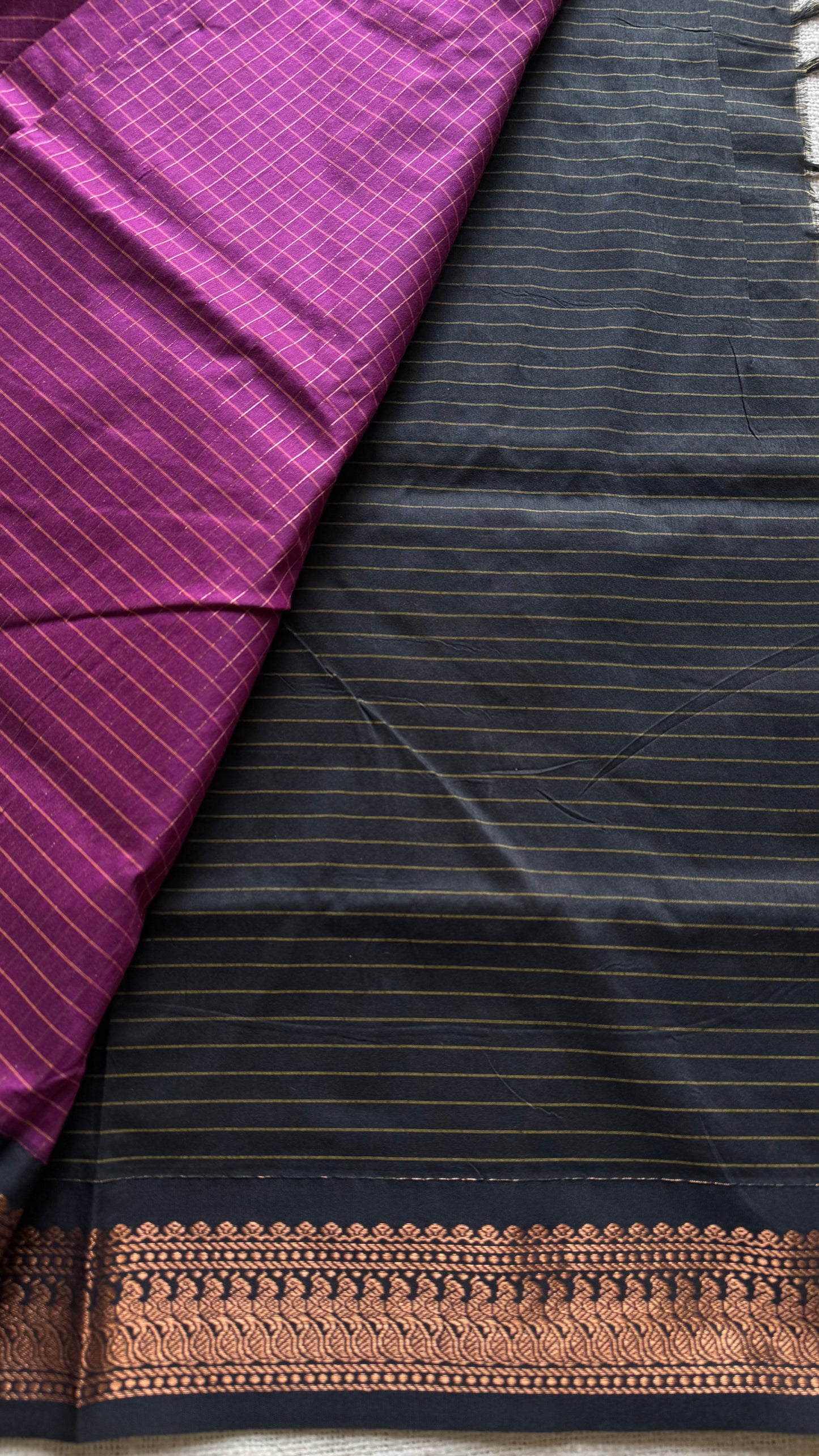 Dark pink with black, checks - cotton silk - YCCOTNOCKCS11