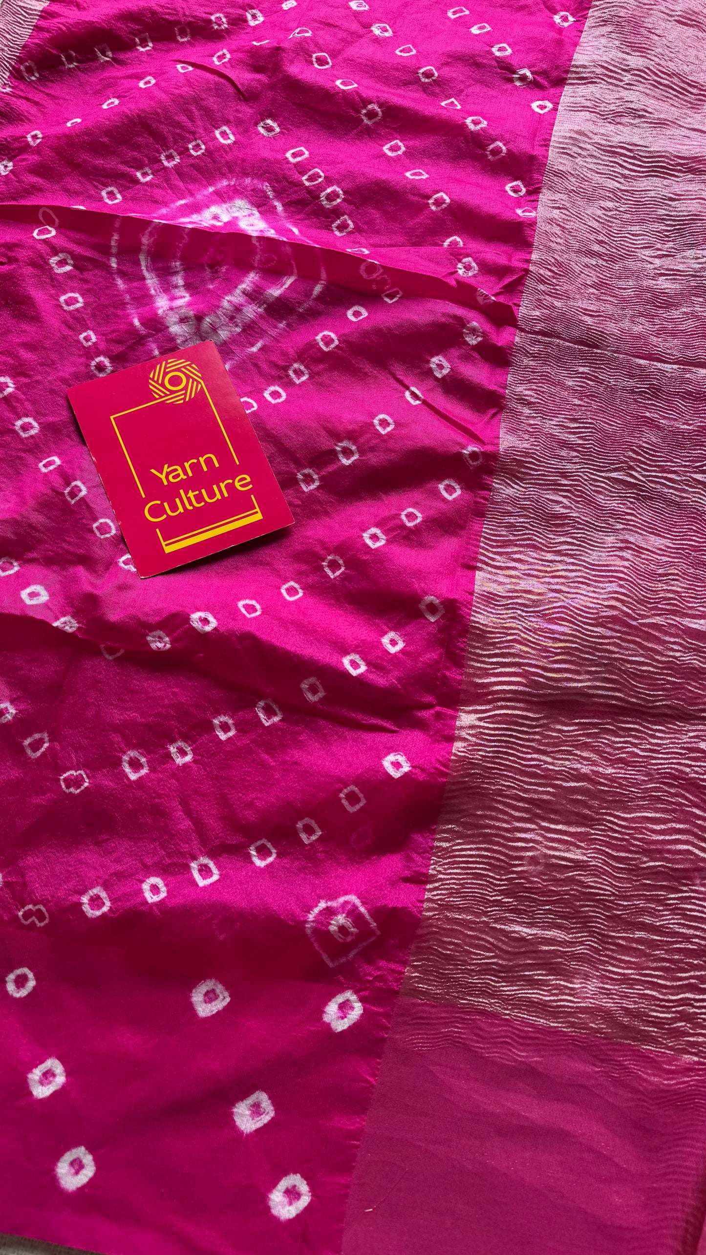 Hot Pink in crushed tissue, with bandhni borders in art silk - YCBLFE20