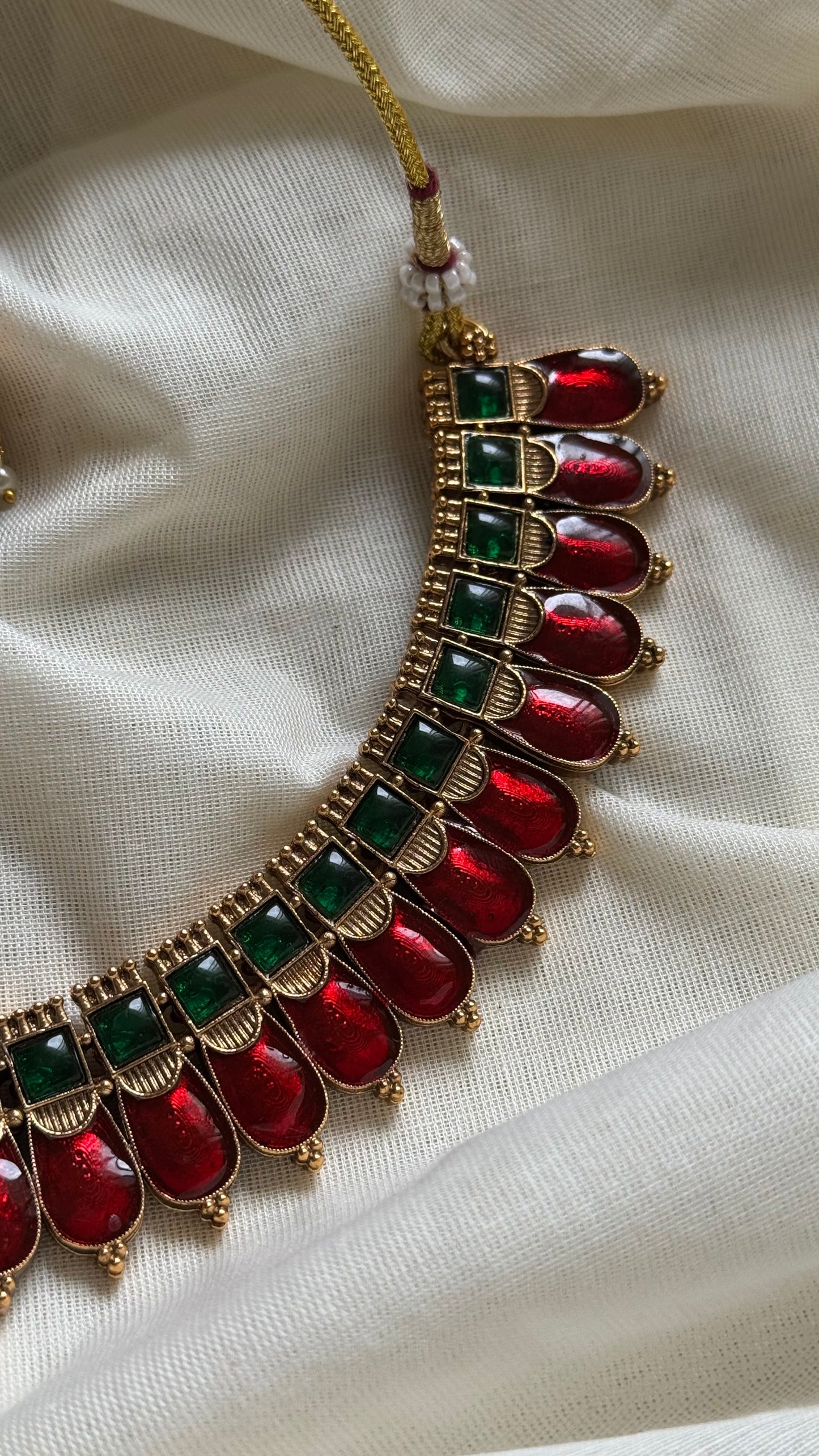 Red nagapadam necklace with jhumkas - YCAGC137