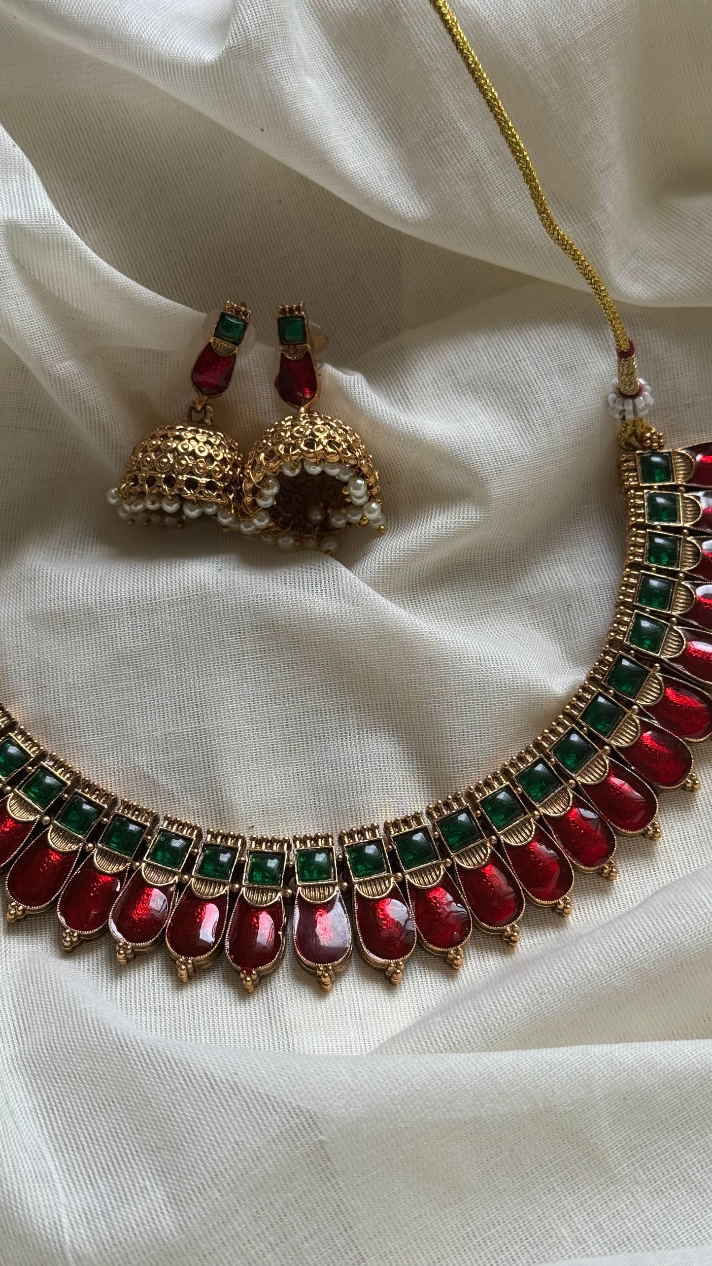 Red nagapadam necklace with jhumkas - YCAGC137