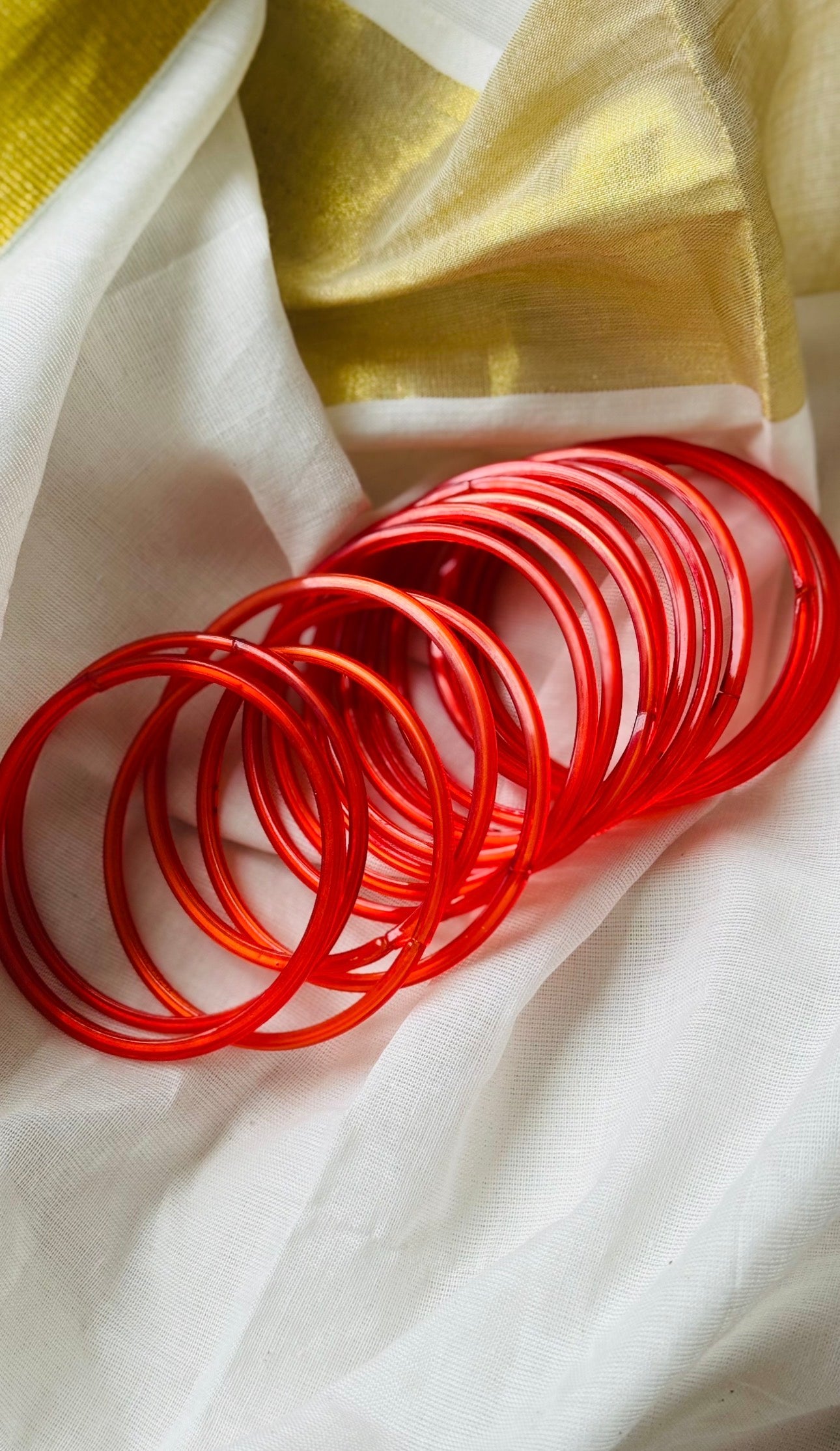 Orange glossy glass bangles, set of 12 - YCBANGL836