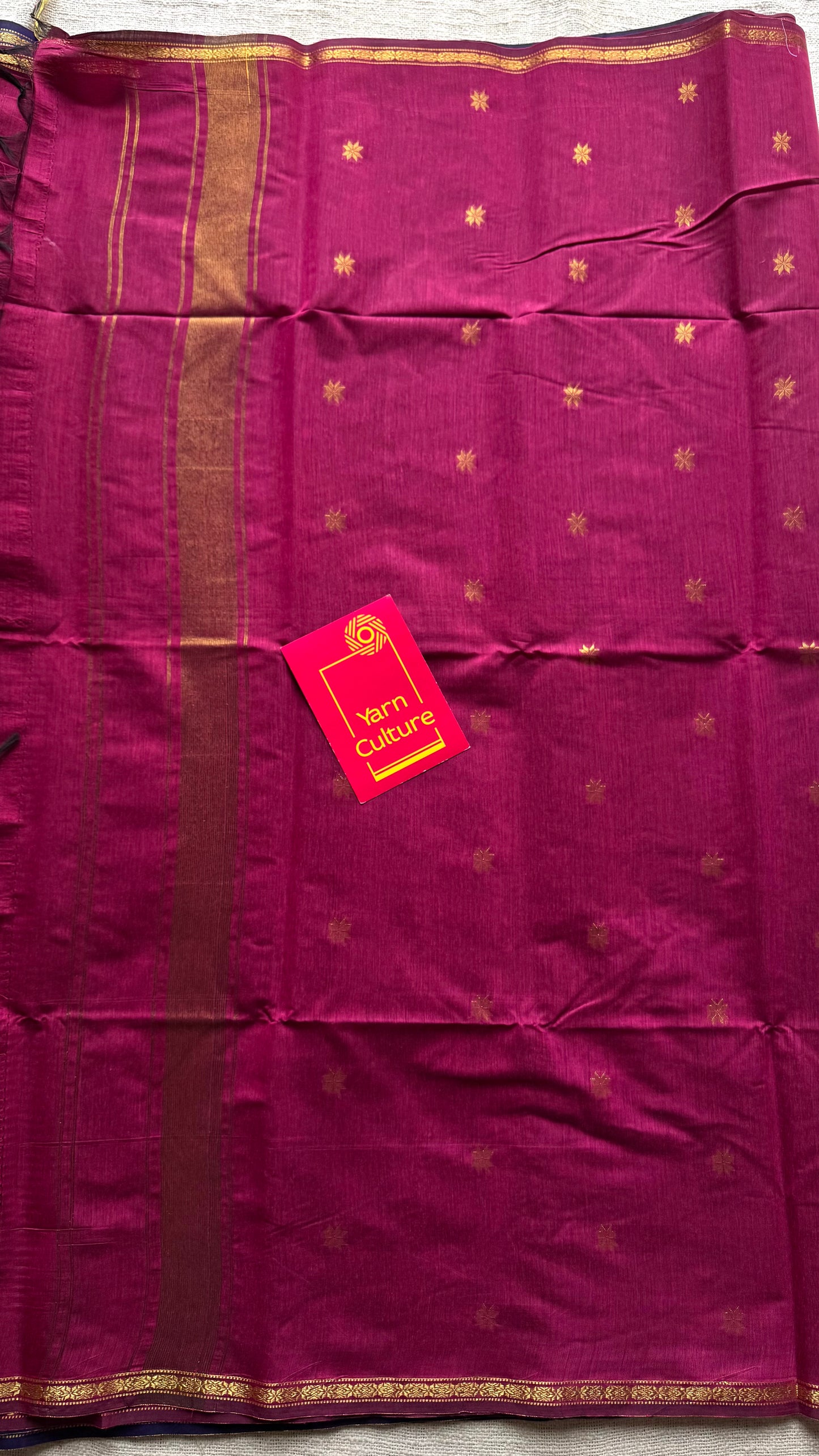 Purple with dark pink, gold buttas, semi maheshwari cotton silk - YCCOTNFEJUSM03