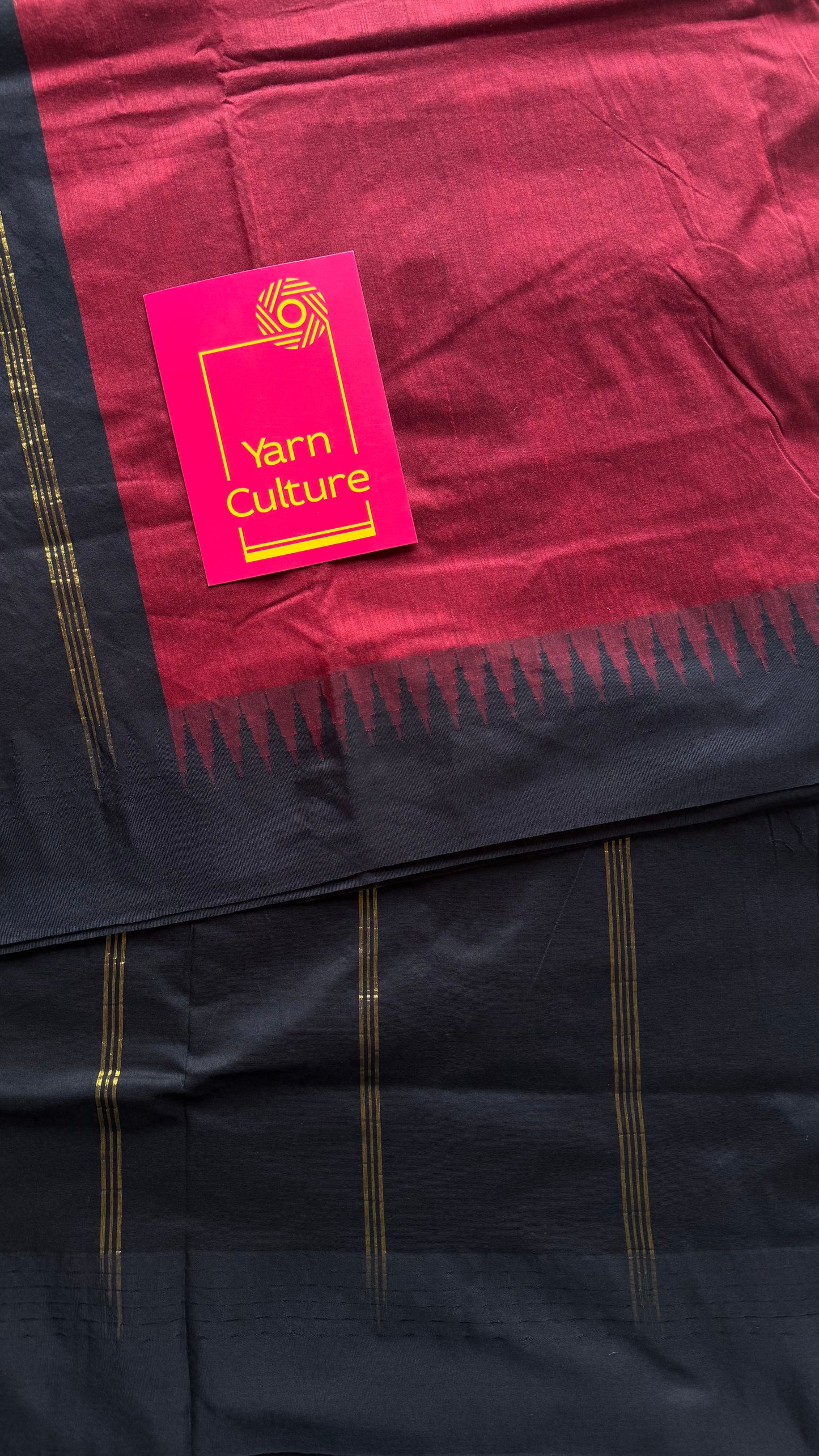 Red with black temple border - cotton silk - YCCOTNOCKCS4