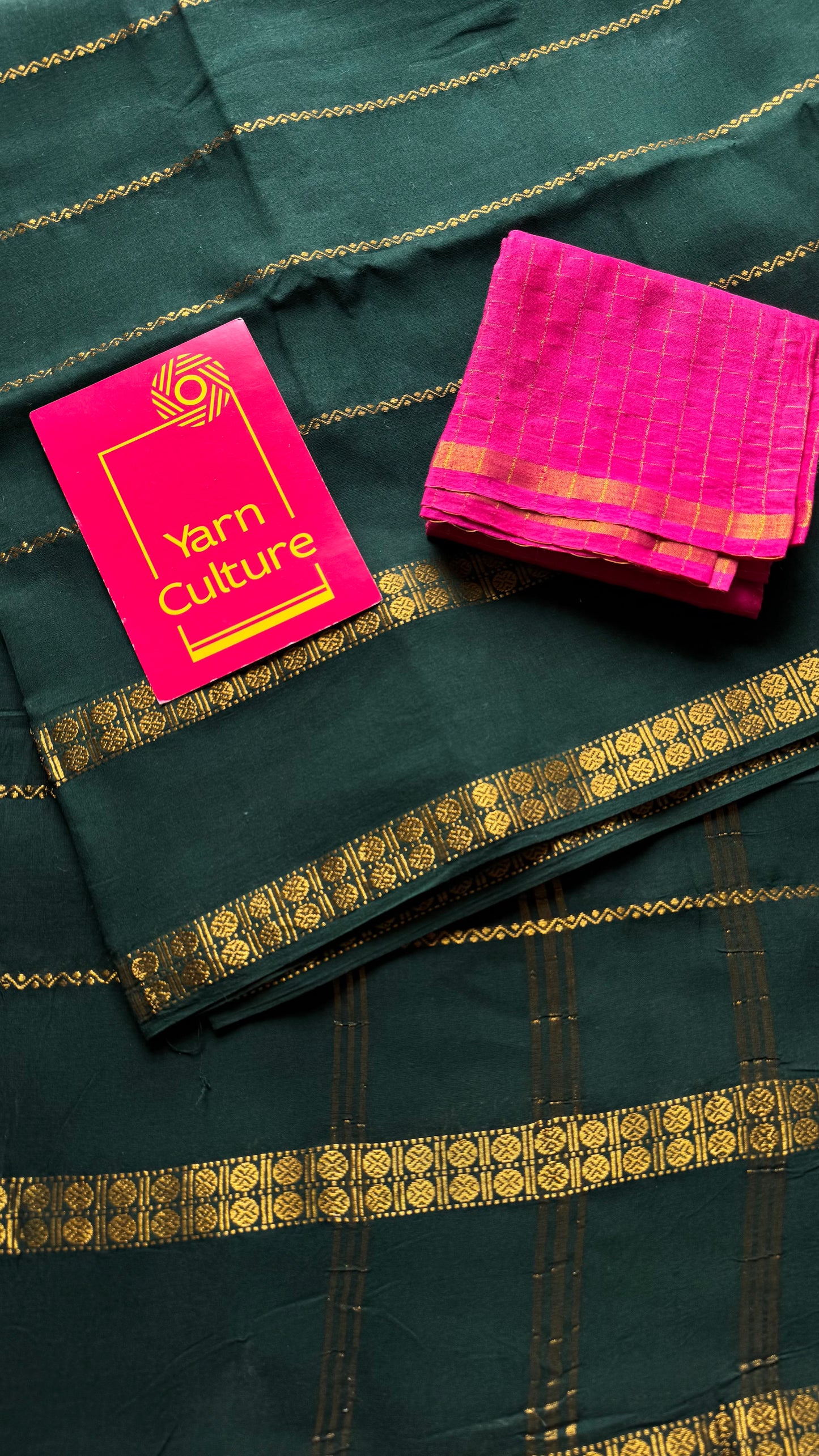 Dark green veldhaari with rettaipet border, kattuchayam dyed, madurai cotton - YCCOTNSEMS89