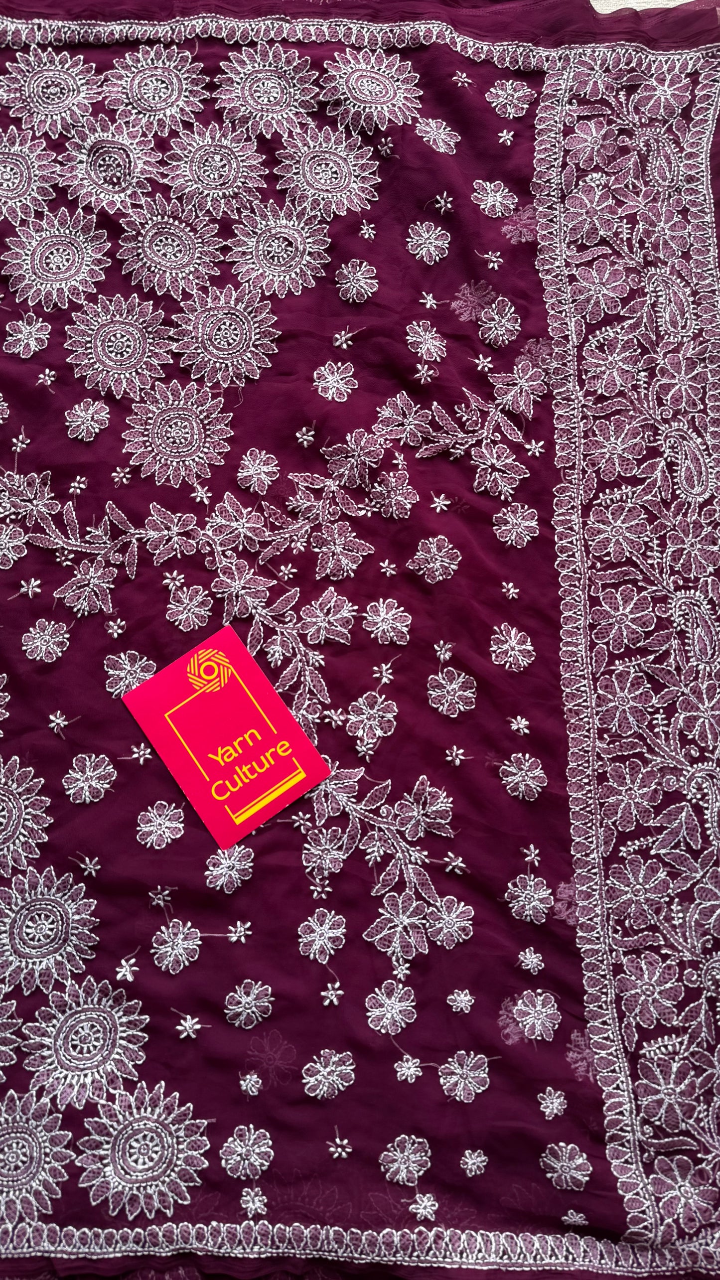 Gehra Gulaab (deep rose) - Deep Wine Chikankari, georgette YCSLCJULCK02