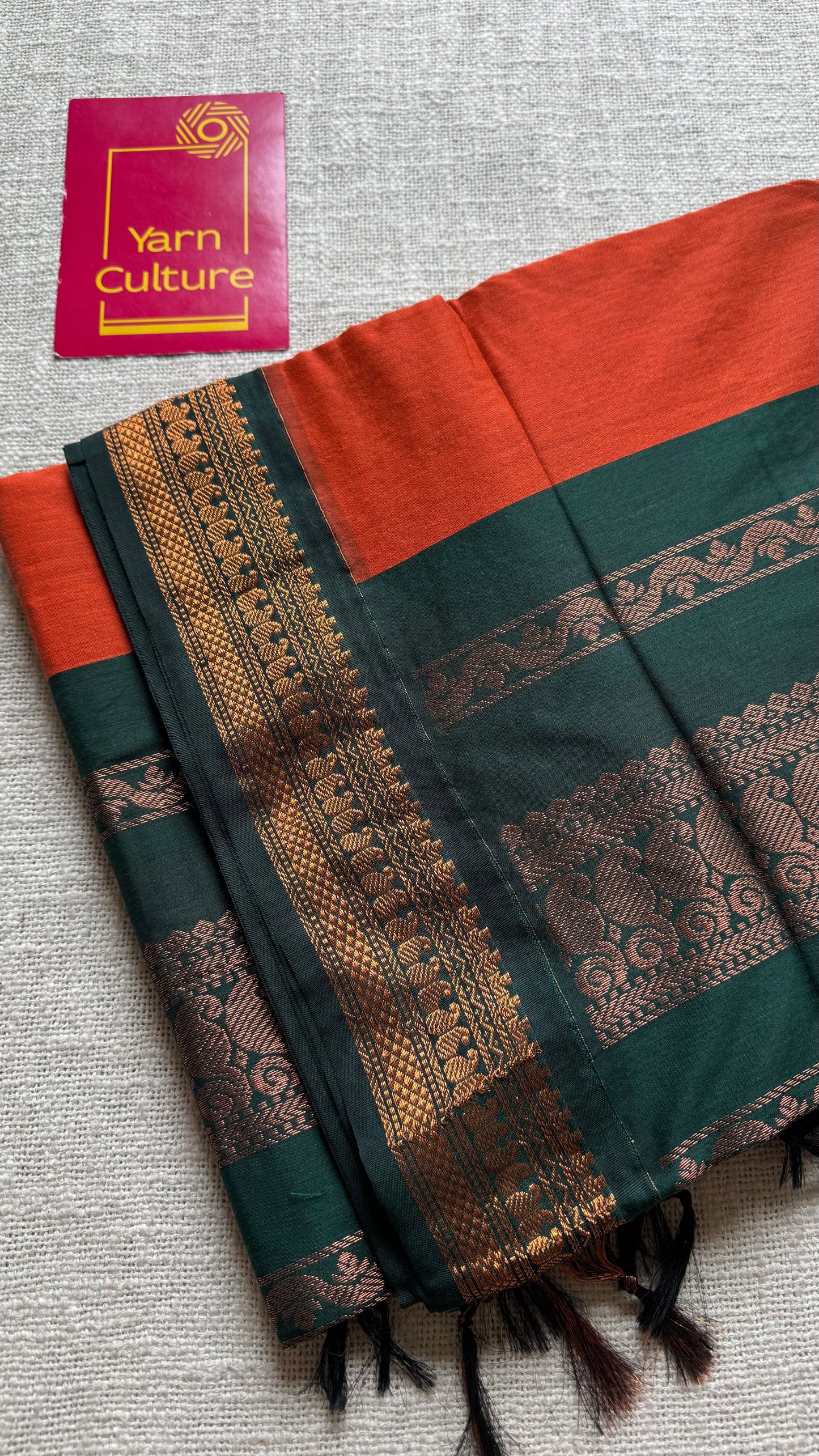 Orange with dark green - cotton silk - YCCOTNSEKCS04