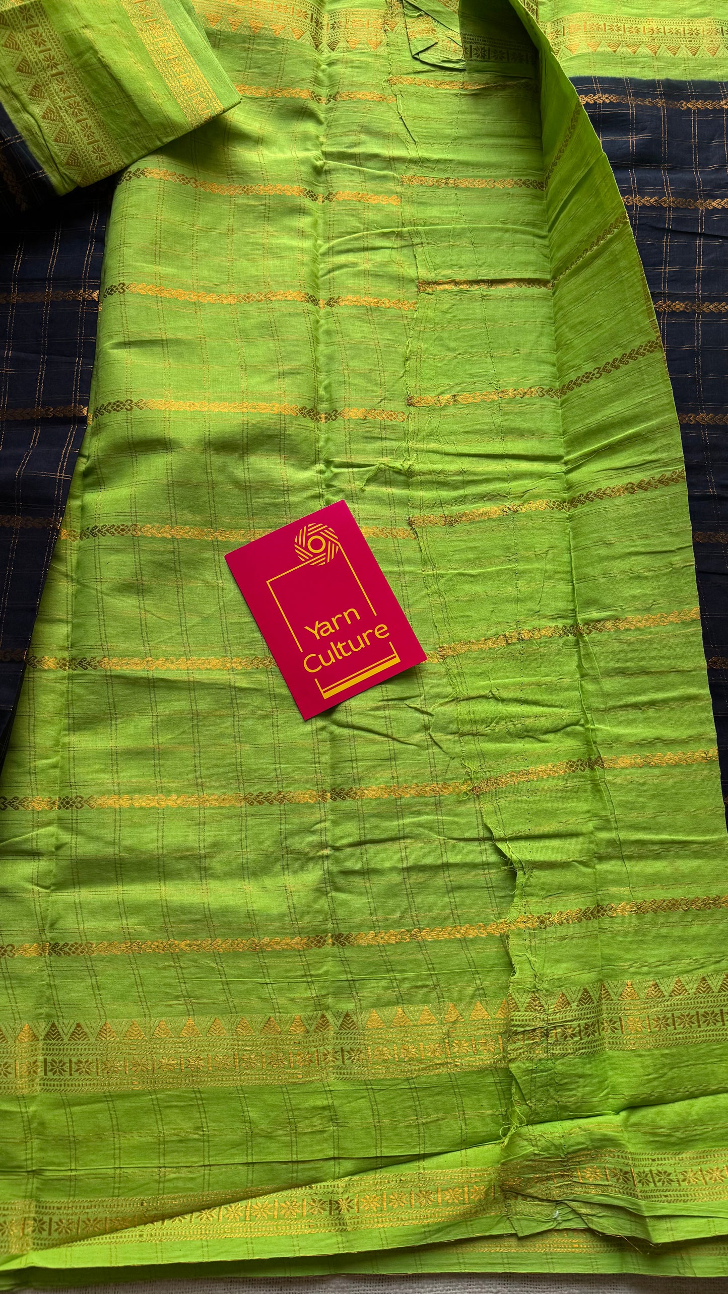 Black with lime green, Adayar checks with velthaari pattern, madurai cotton - YCCOTNOCSC03