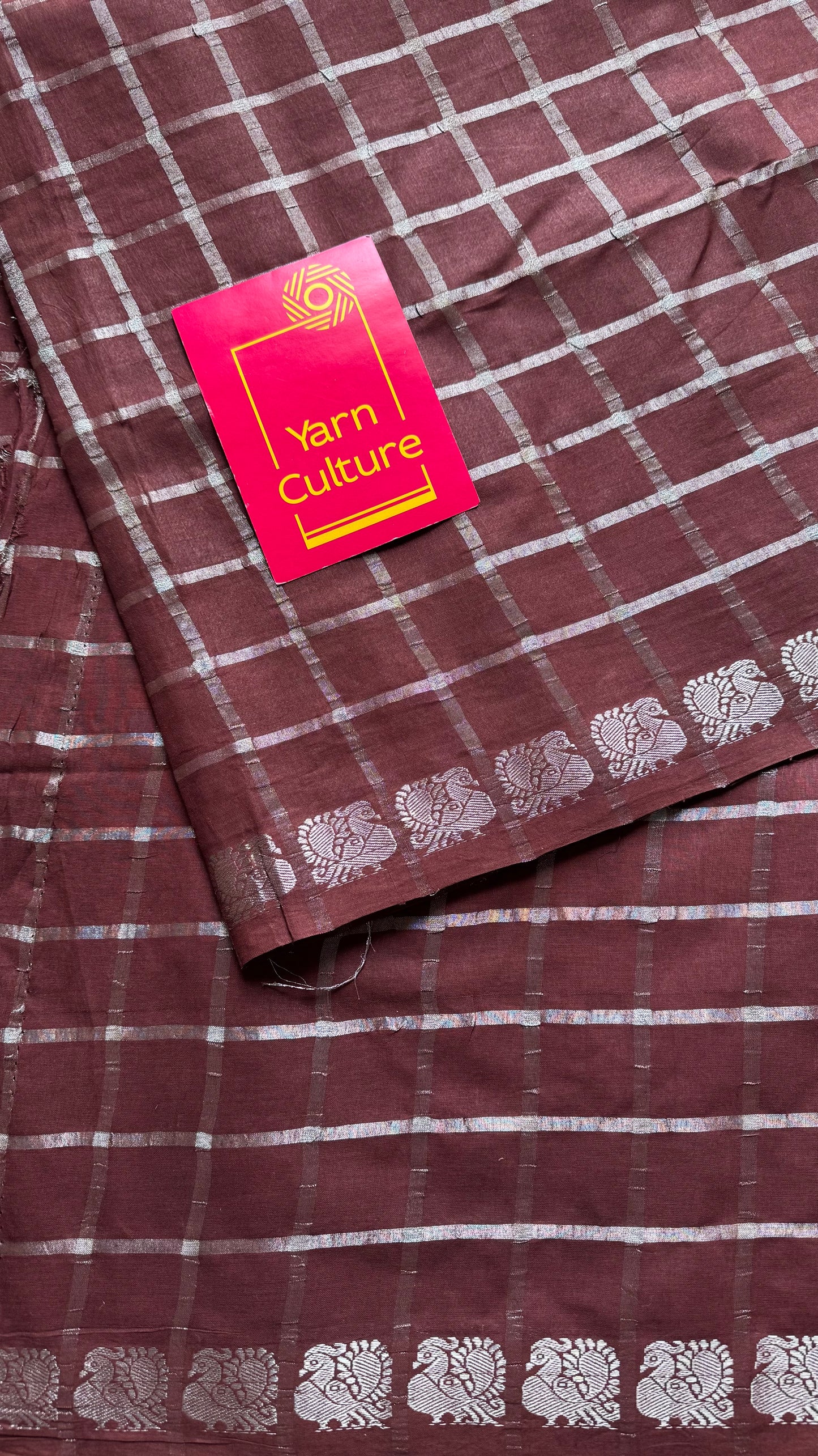 Brown silver pavithra kattam sungudi, madurai cotton - YCCOTNSEMS11