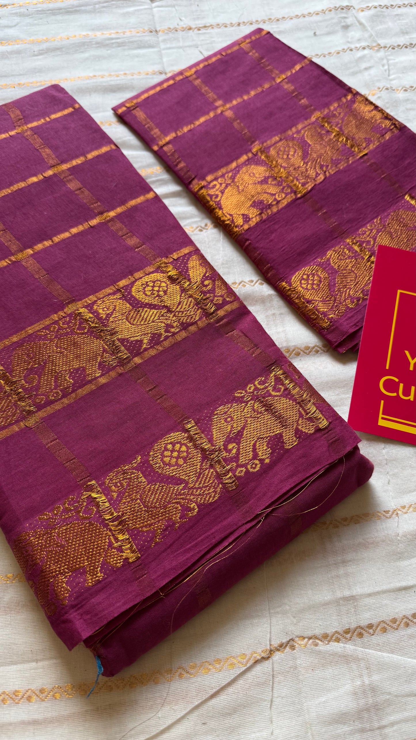 Mauve pink pavithra kattam with motif double border, kattuchayam dyed madurai cotton saree - YCCOTNMSAP178